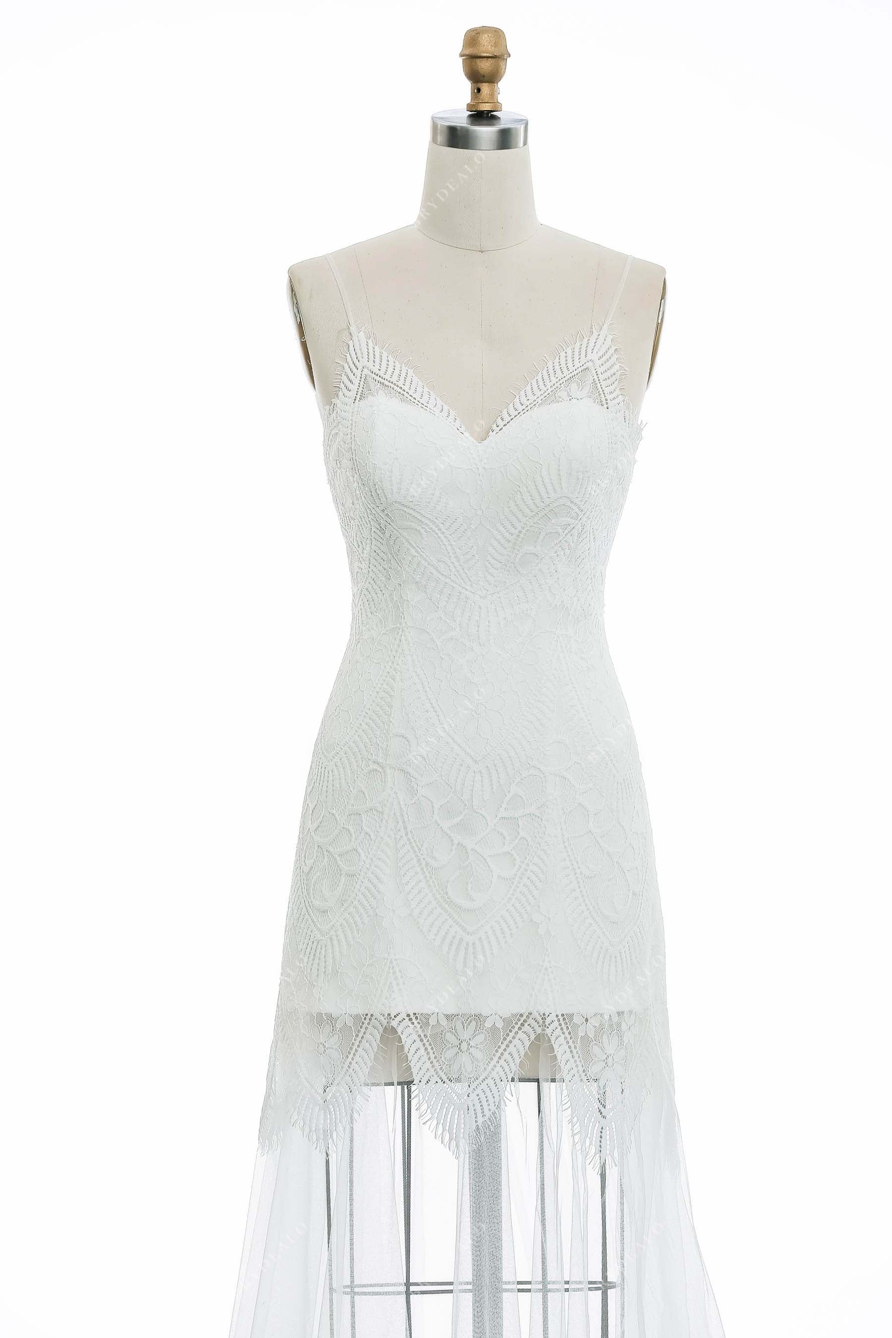 sheer lace V-neck thin straps informal bridal dress
