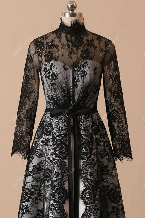 Unique Black Lace Overlaid Gothic A-line Unconventional Bridal Dress