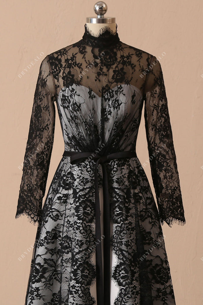 Unique Black Lace Overlaid Gothic A-line Unconventional Bridal Dress