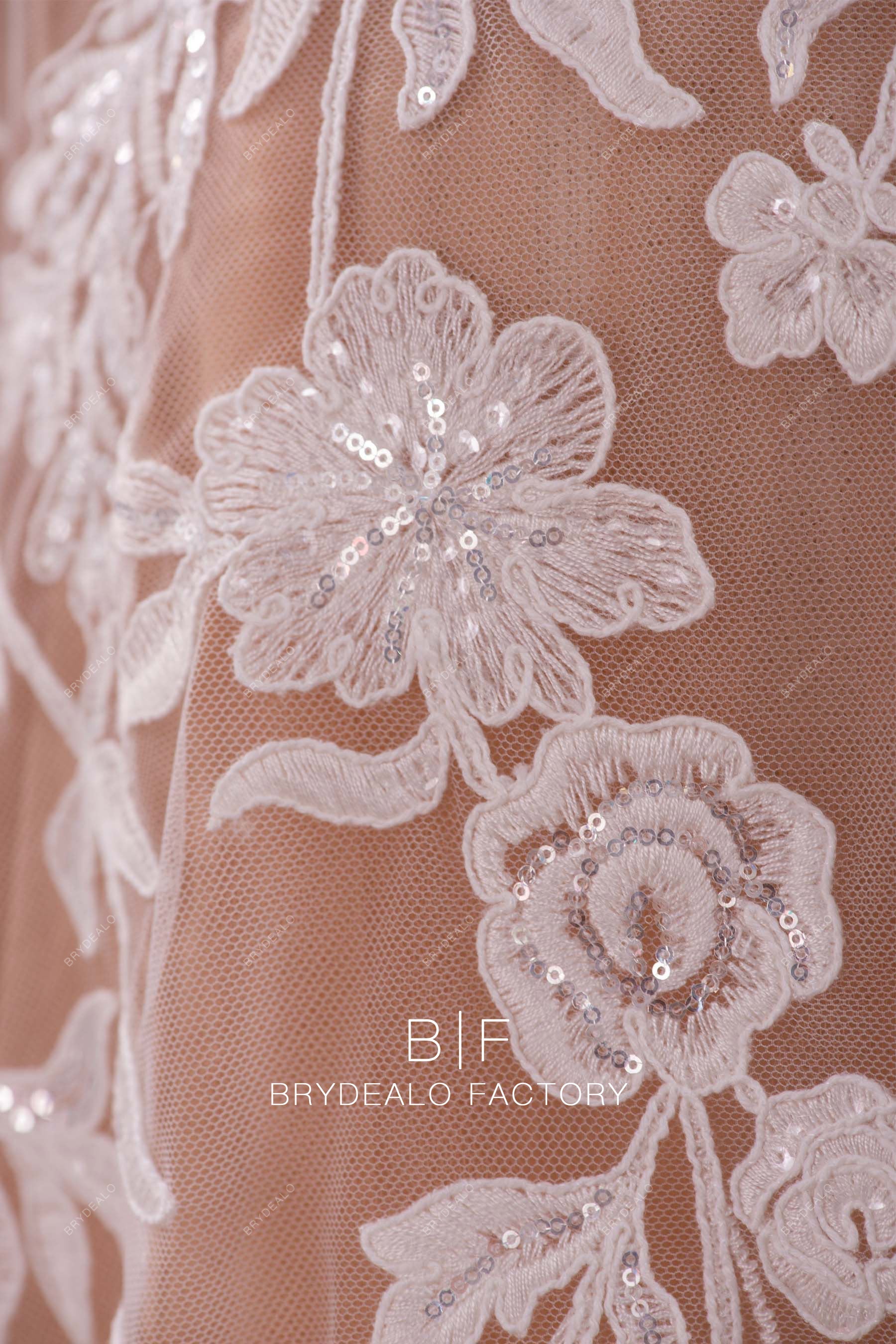 designer sheer sequined bridal lace fabric