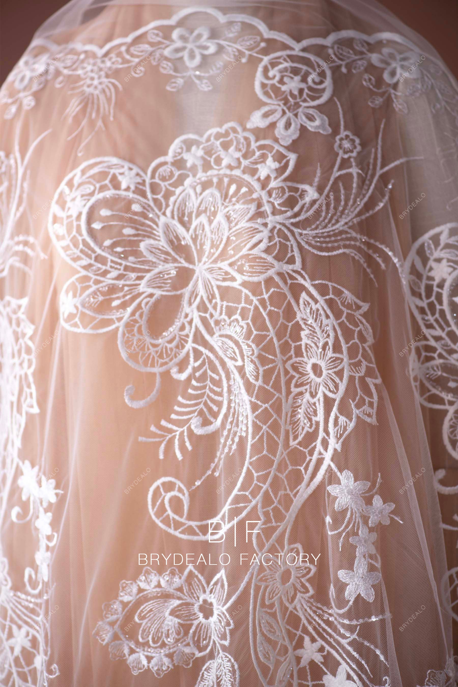 designer sheer sequined embroidery bridal lace