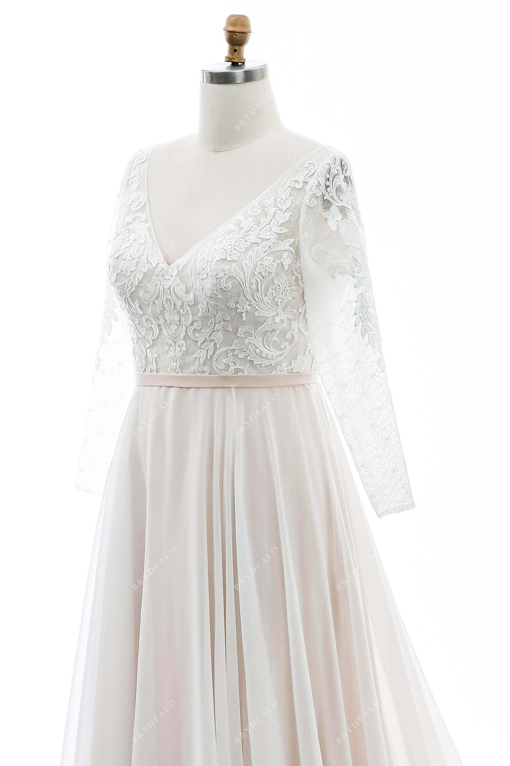 V-neck Chiffon and Lace Long Boho Dresses Flamingo