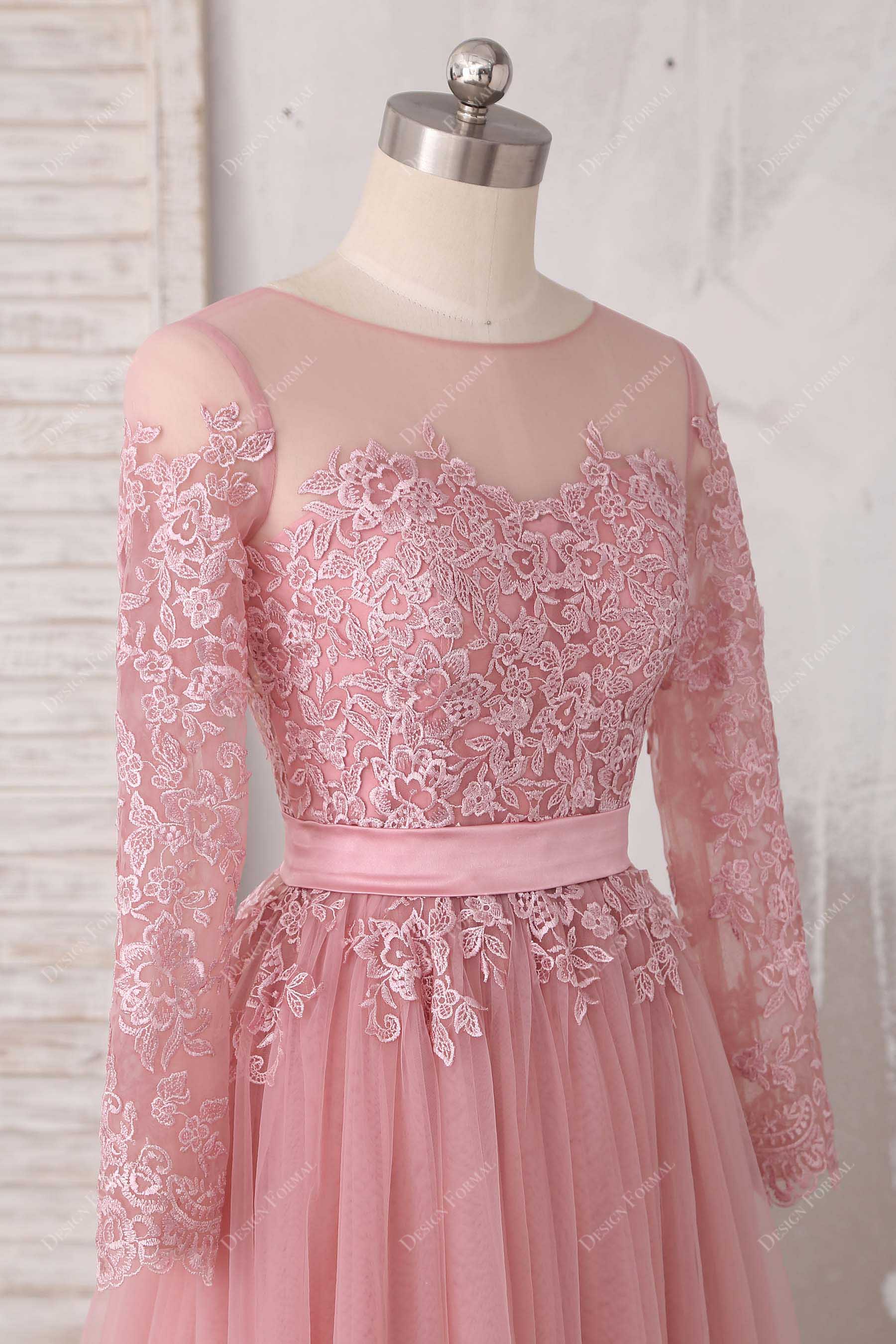 sheer sleeves lace formal dress