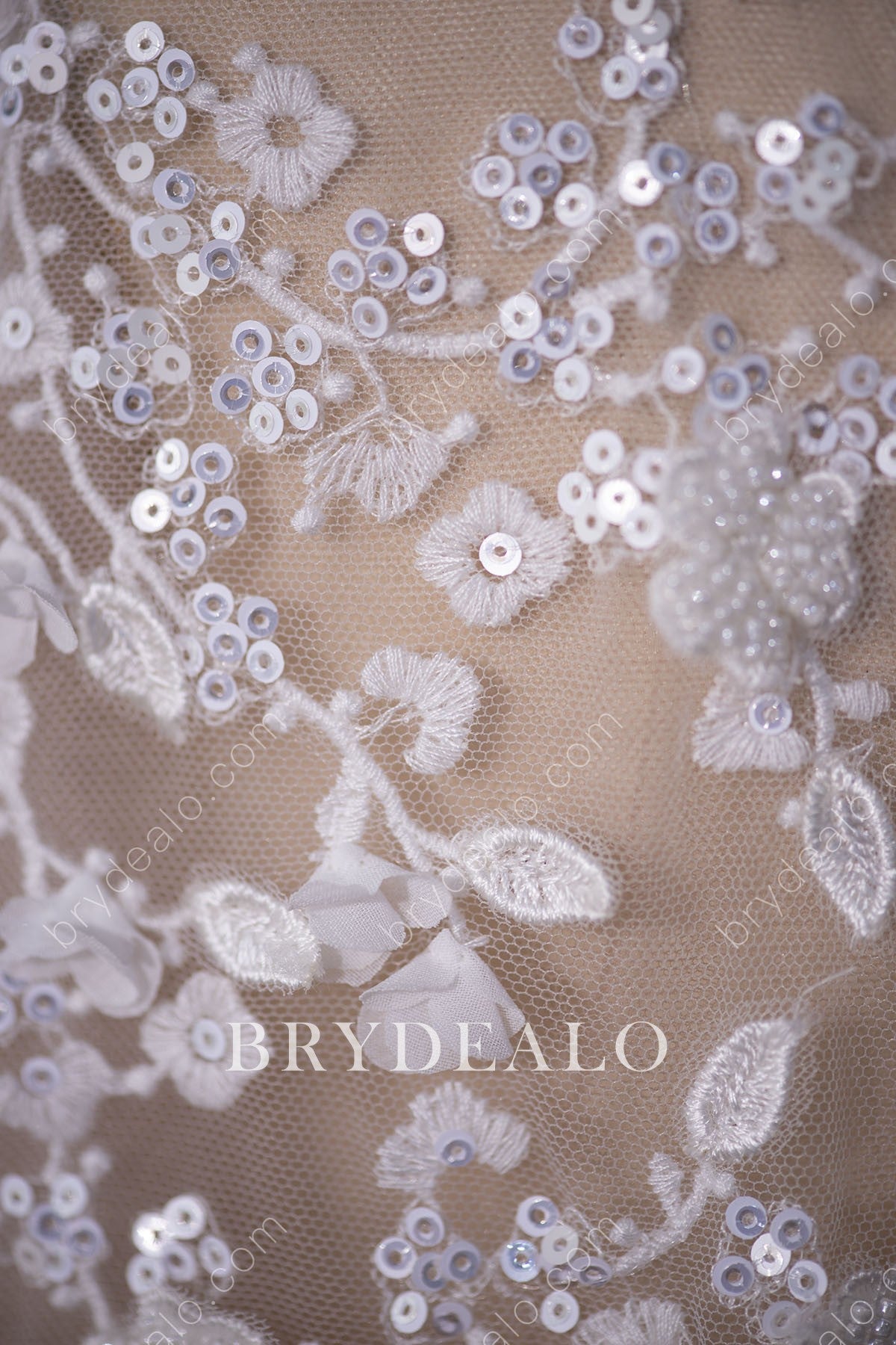 Exquisite Sequin Pearls Romantic Bridal Lace Fabric for sale