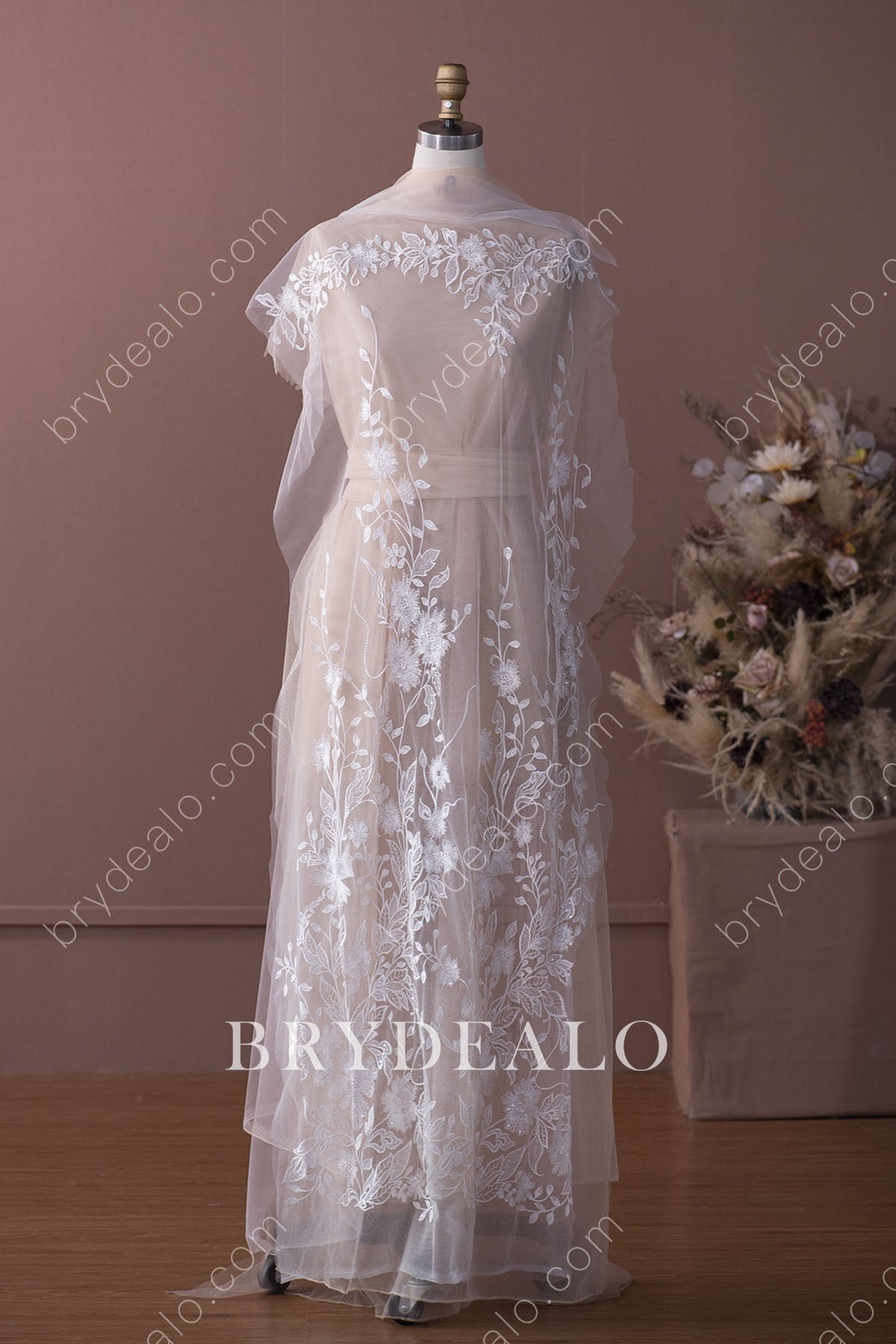 Designer Shimmering Sequin Leaf Bridal Lace Fabric Online