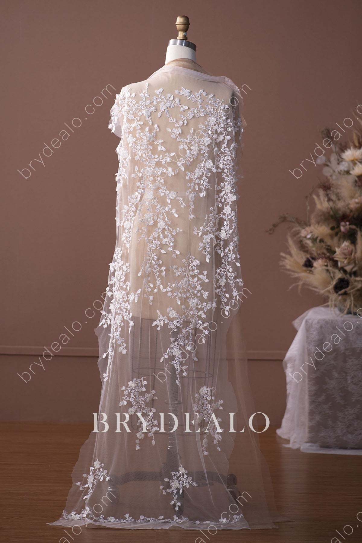 Exquisite Sequin Pearls Romantic Bridal Lace Fabric