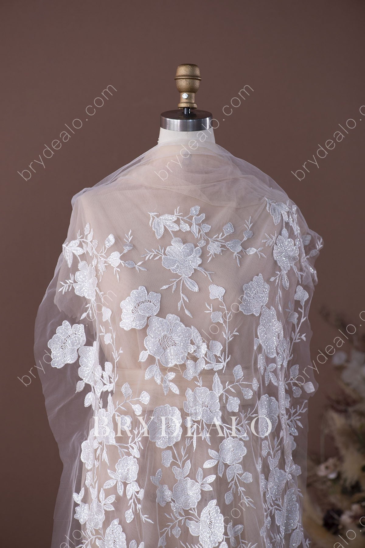 Shimmering Sequinned Flower Designer Lace Fabric for Sale