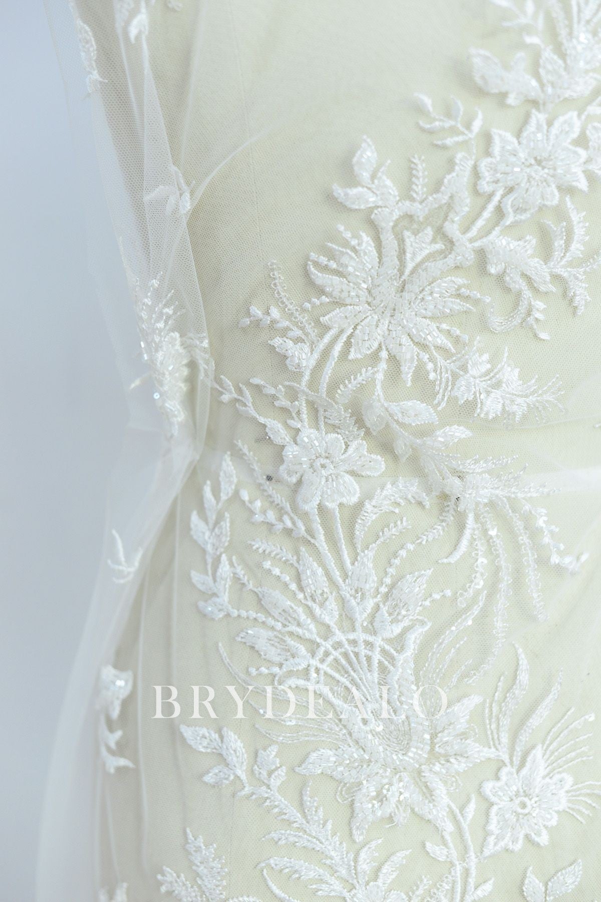 Designer Shimmery Beaded Flower Apparel Lace 