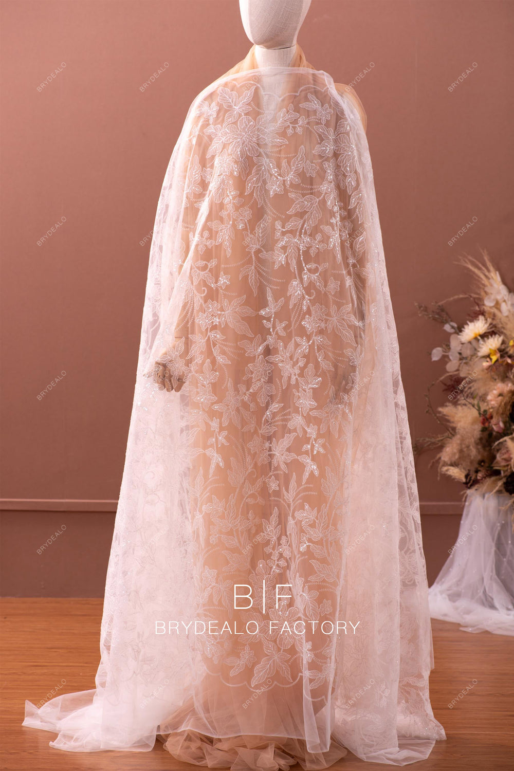 Designer Clear Sequin Abstract Motif Embroidered Lace
