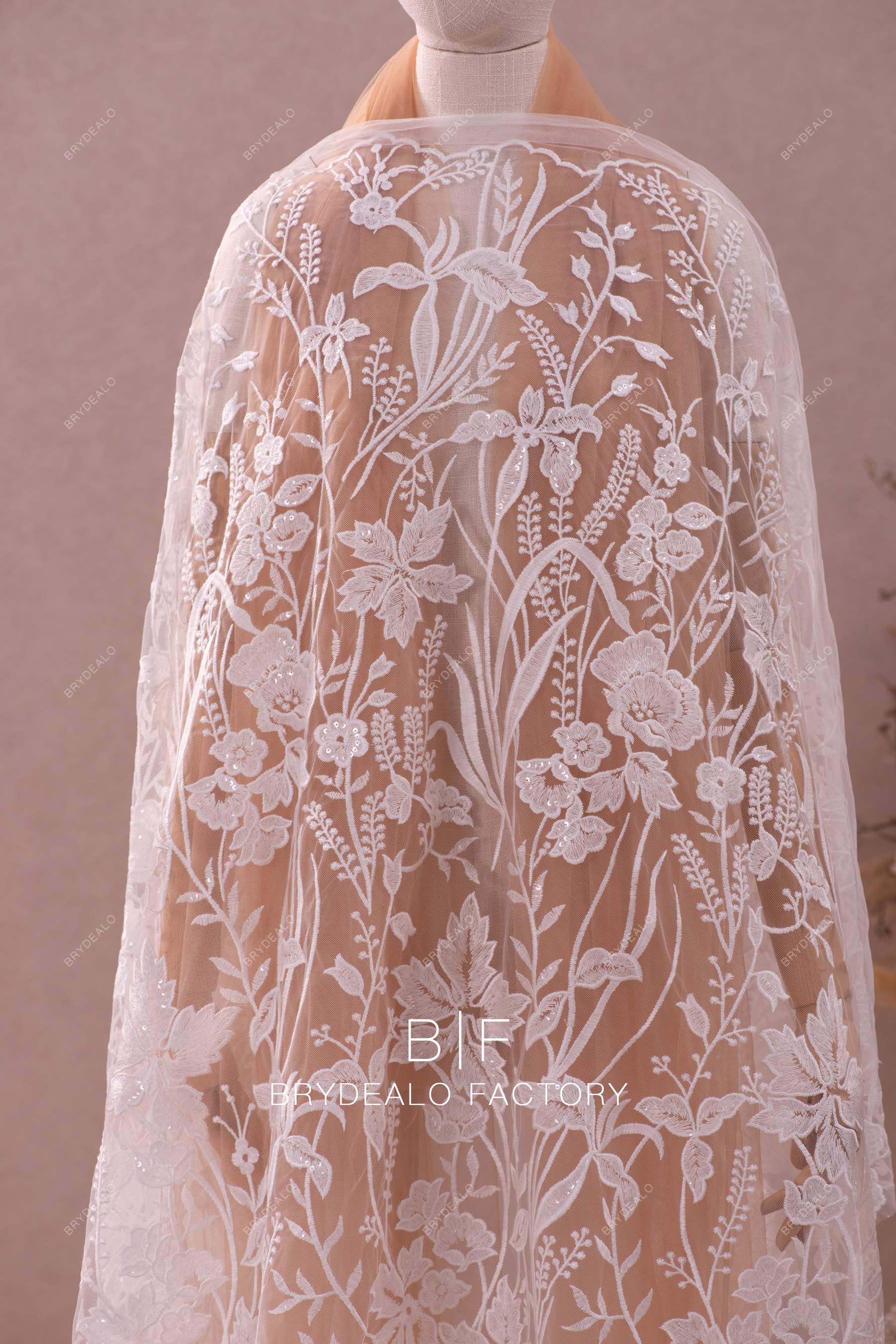 Clear Sequin Botanic Embroidery Wild Lace Fabric Online