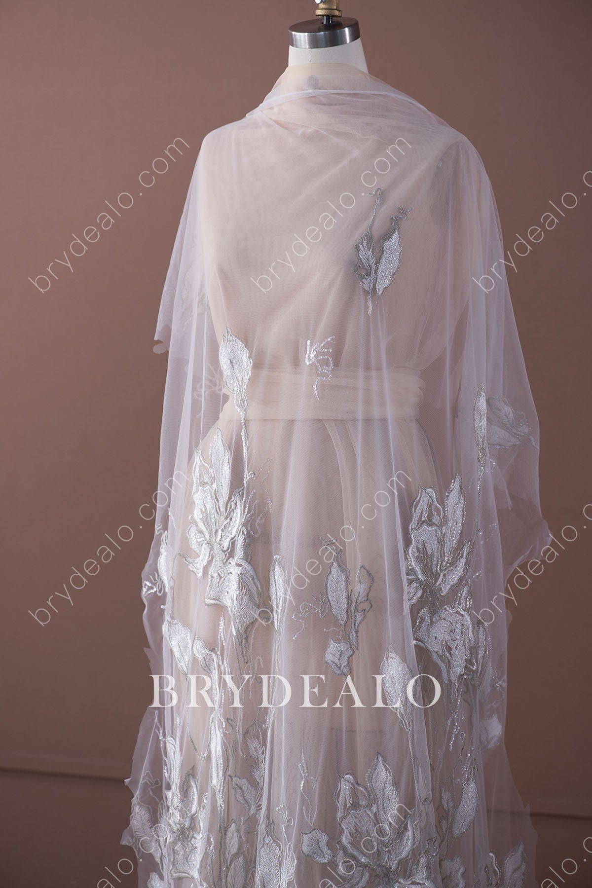 Fashion Large Leaf Glitter Bridal Lace Fabric