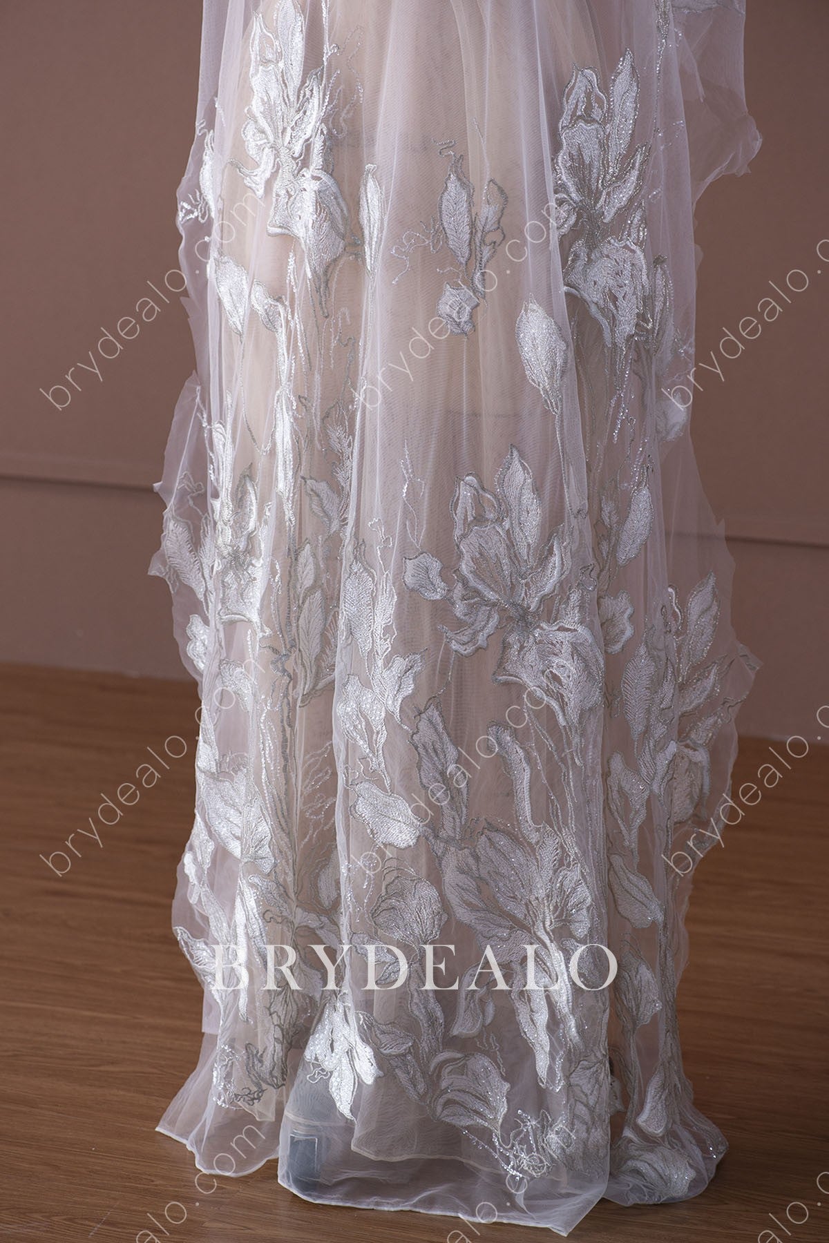 Shimmery Large Leaf Glitter Stylish Bridal Lace Fabric