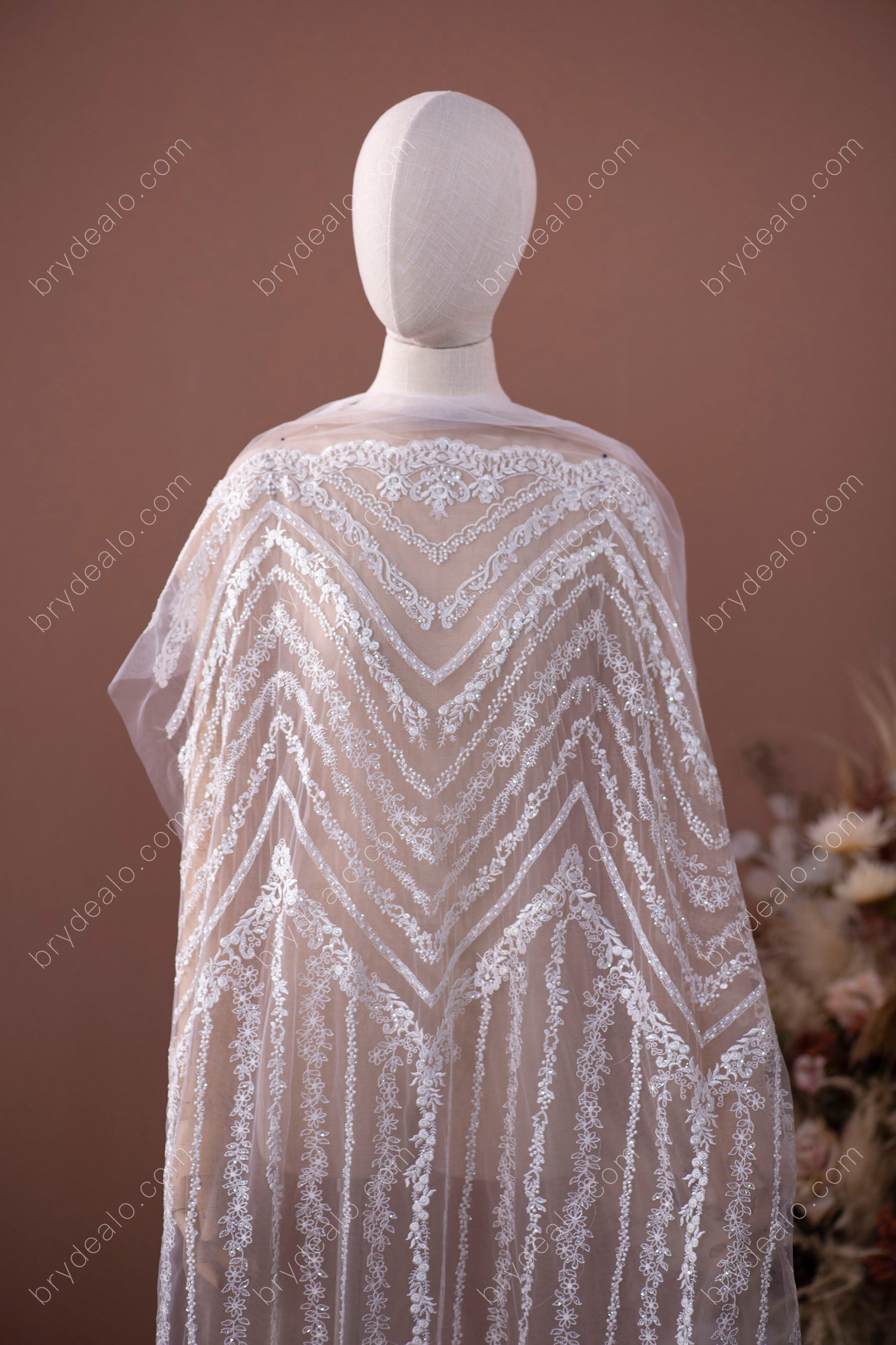 Shimmery Sequin Double Border Line Lace Fabric for Wholesale
