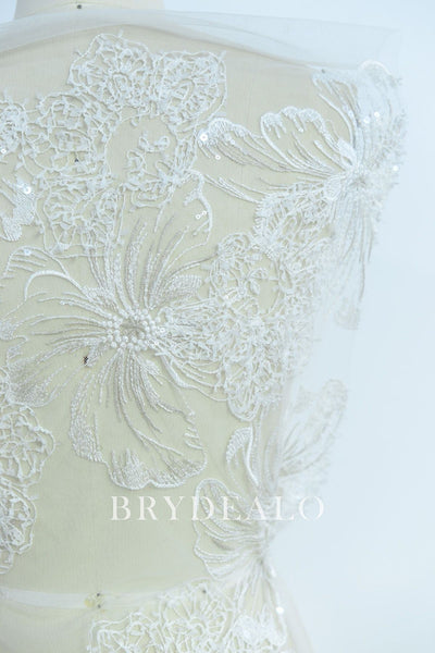 Designer Black Shimmery 3D Flower Lace Fabric Online