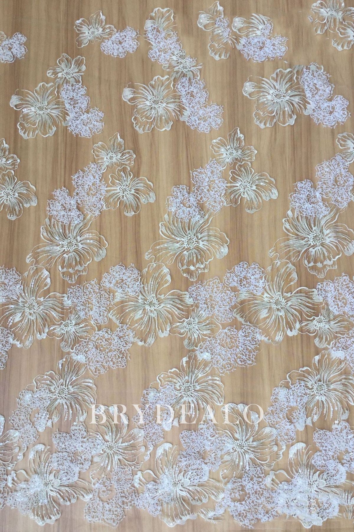 Trendy Shimmery Sequined 3D Flower Bridal Lace Fabric Online