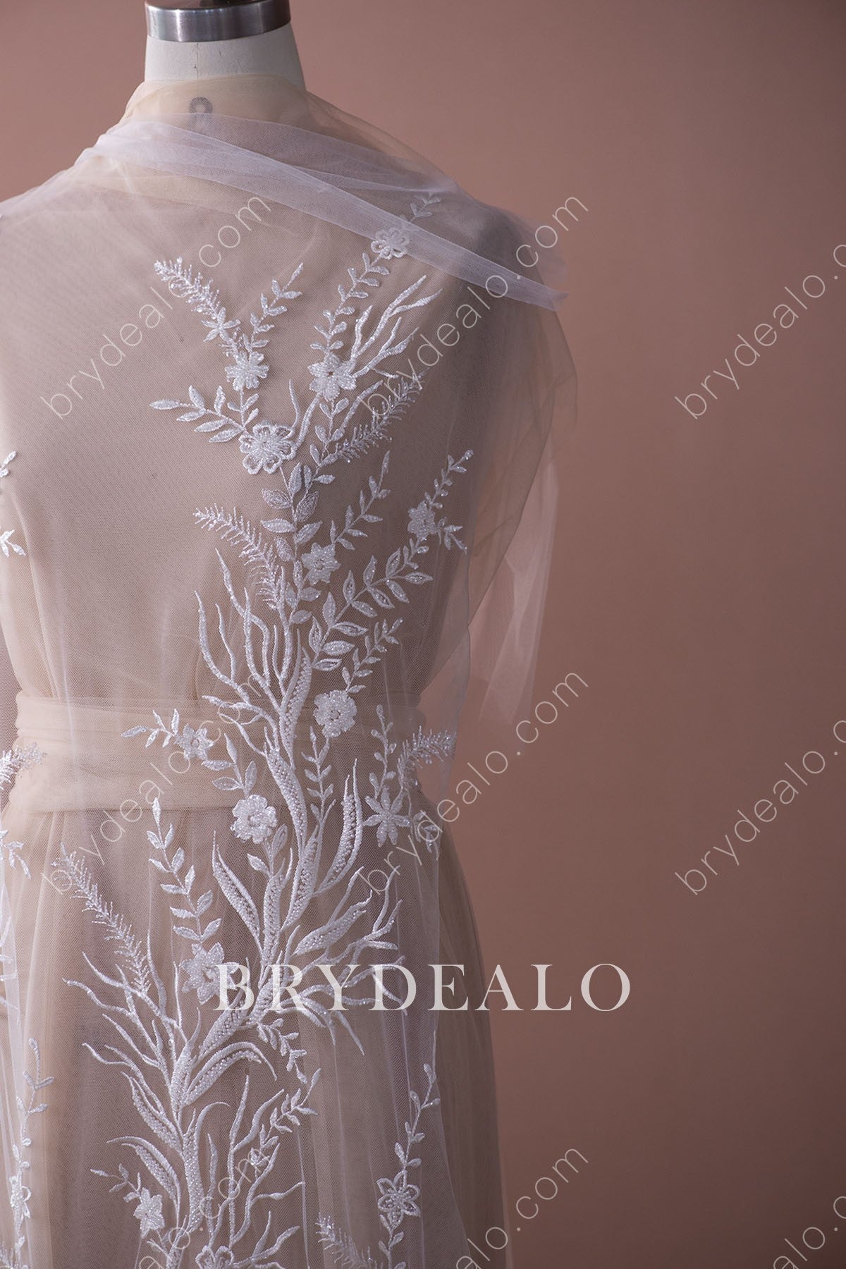 Shiny Beaded Sequined Branch Bridal Lace Fabric for Sale