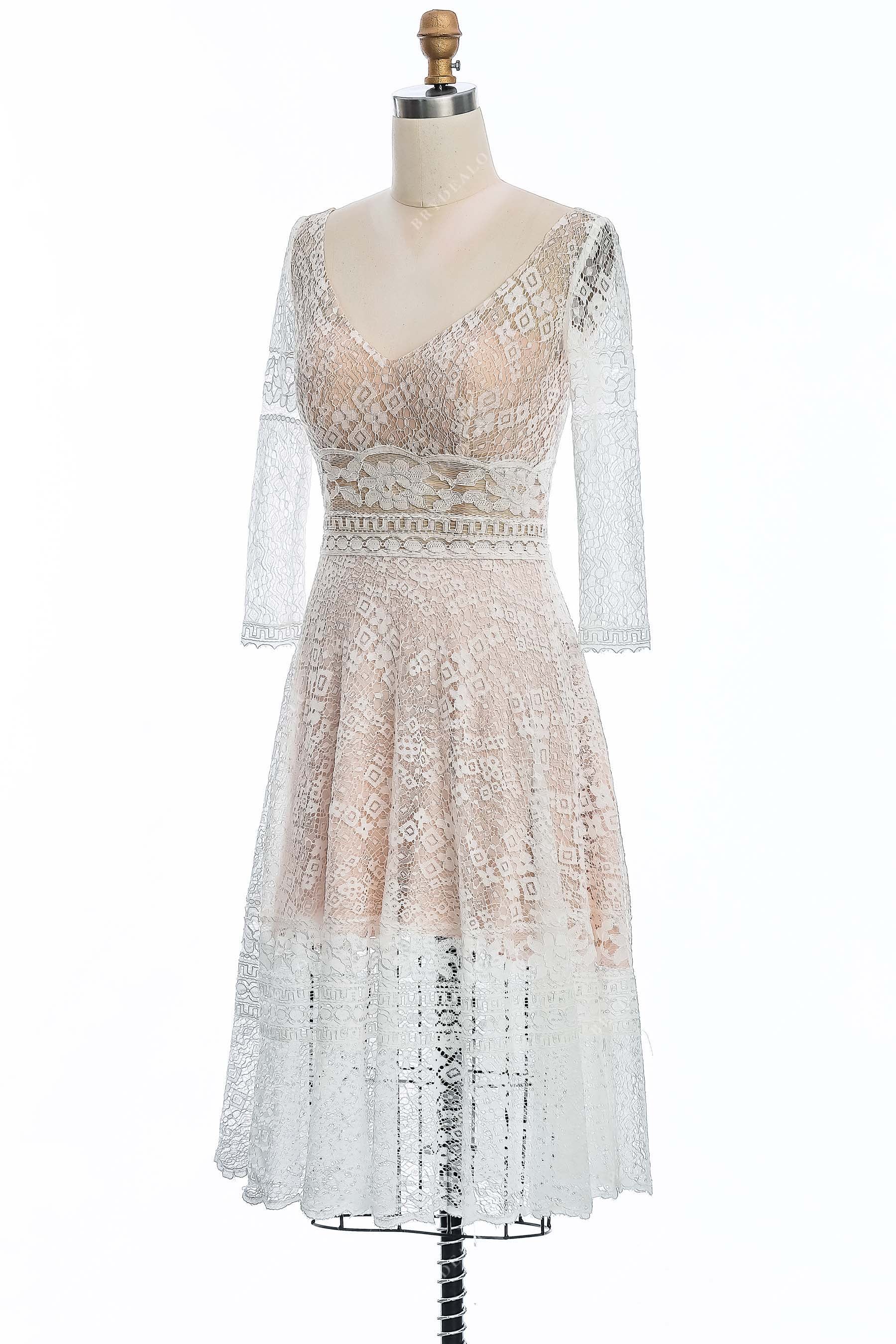 short A-line lace V-neck informal wedding gown