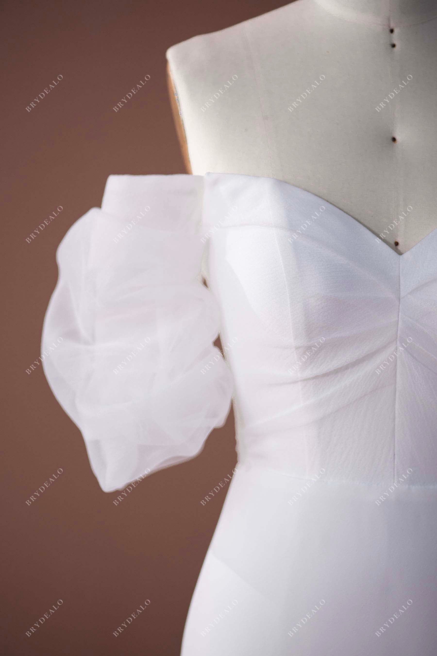 designed sheer short sleeves organza bridal dress