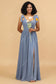 Empire Cross-pleated Chiffon Gown with Sweetheart Neck Blue