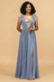 Empire Cross-pleated Chiffon Gown with Sweetheart Neck Ocean Blue