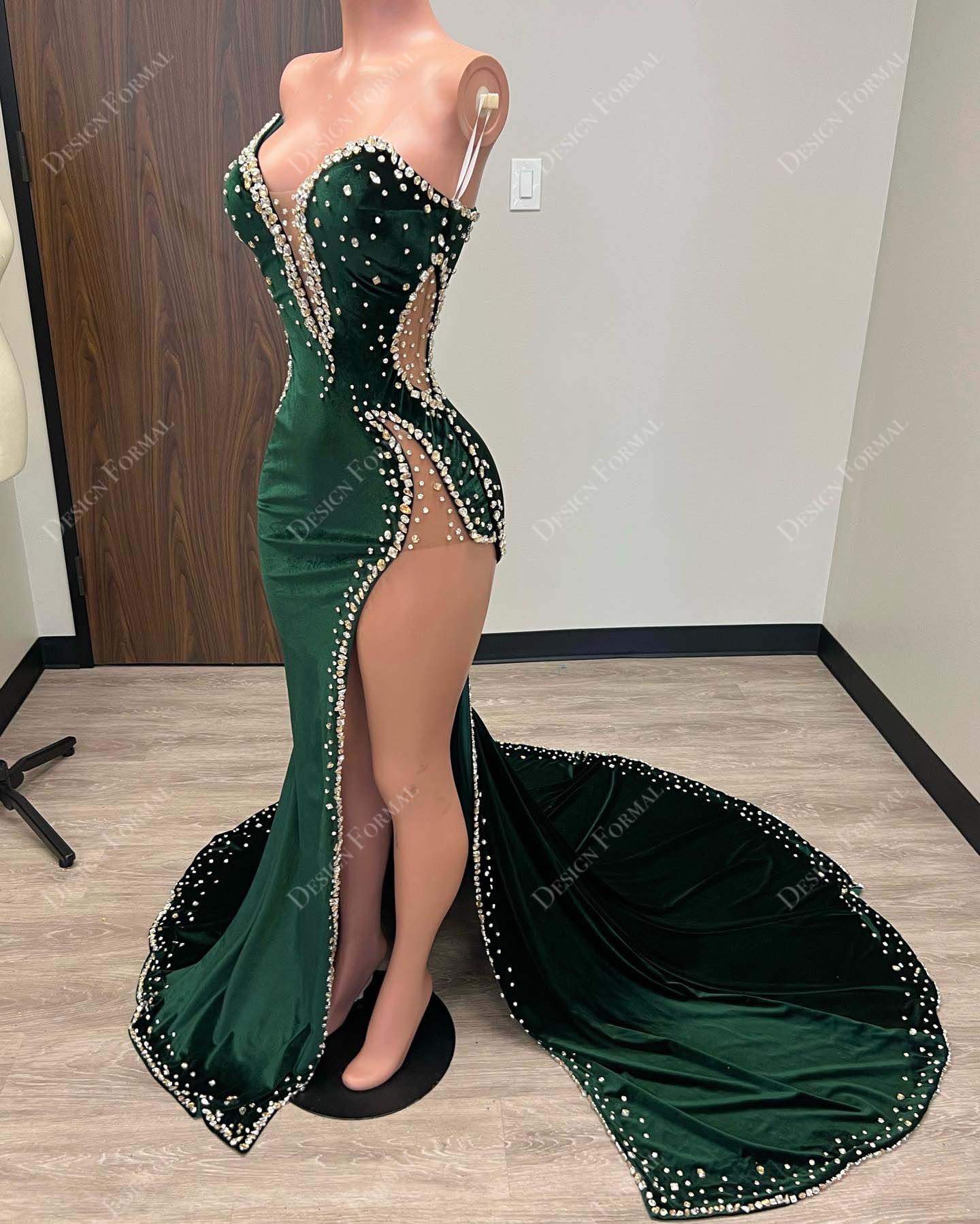 sexy side cutout mermaid velvet prom dress