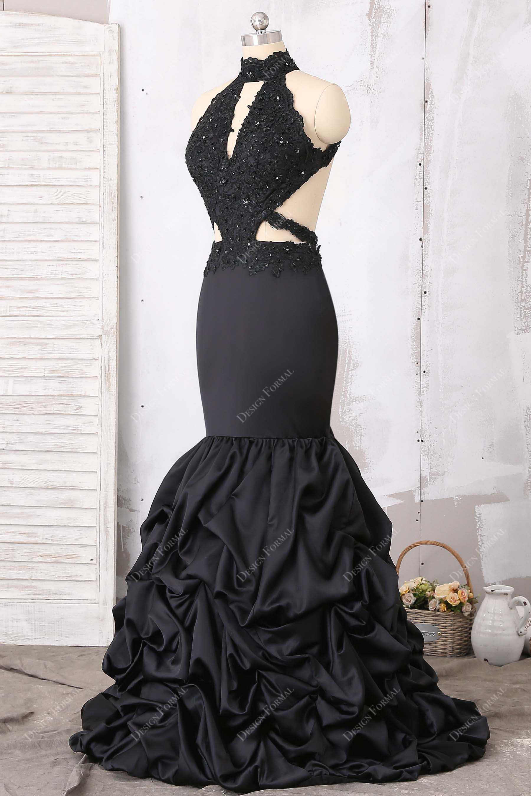 side cutouts sleeveless black mermaid dress
