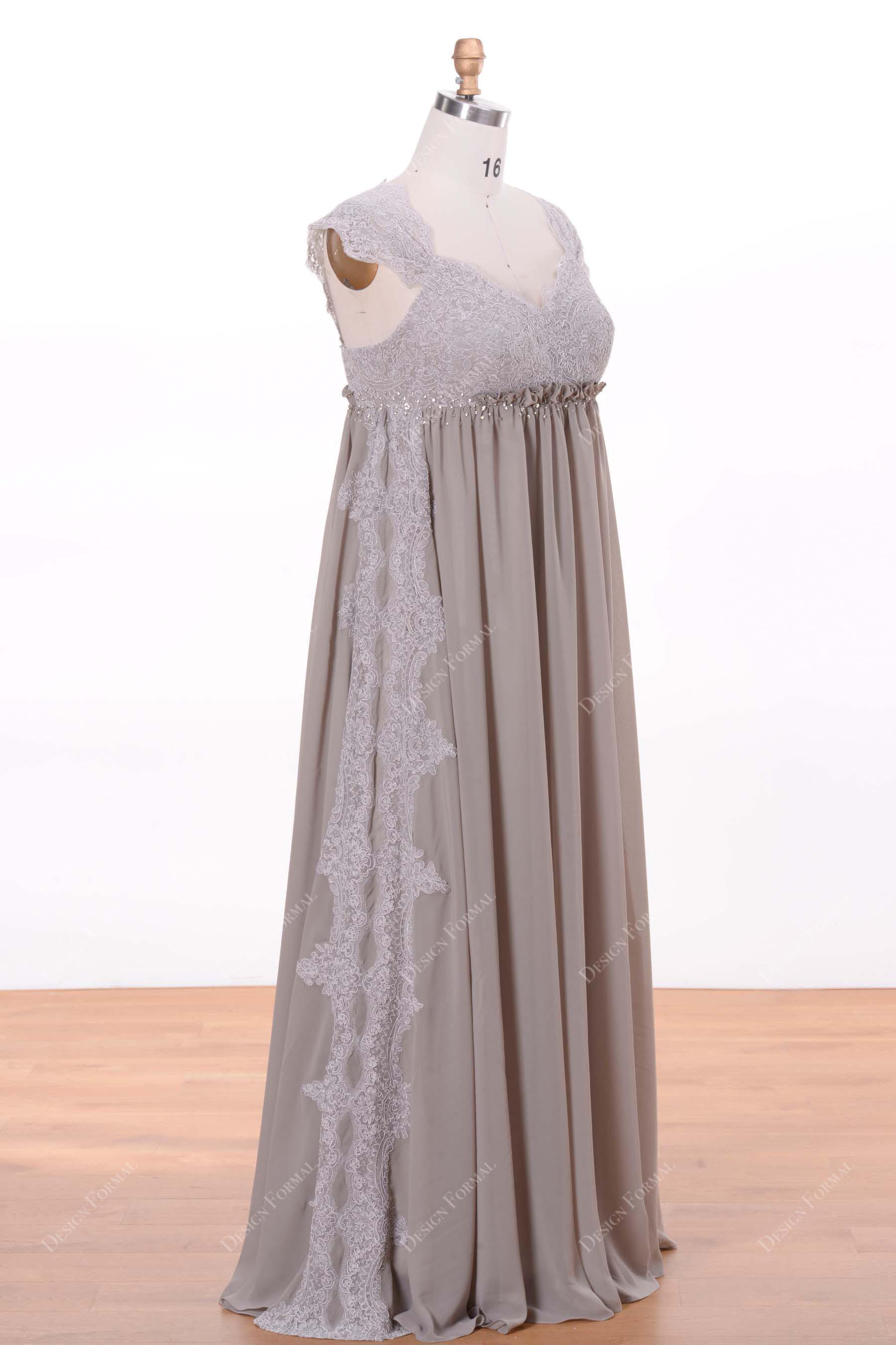 silver floor length chiffon lace bridesmaid dress