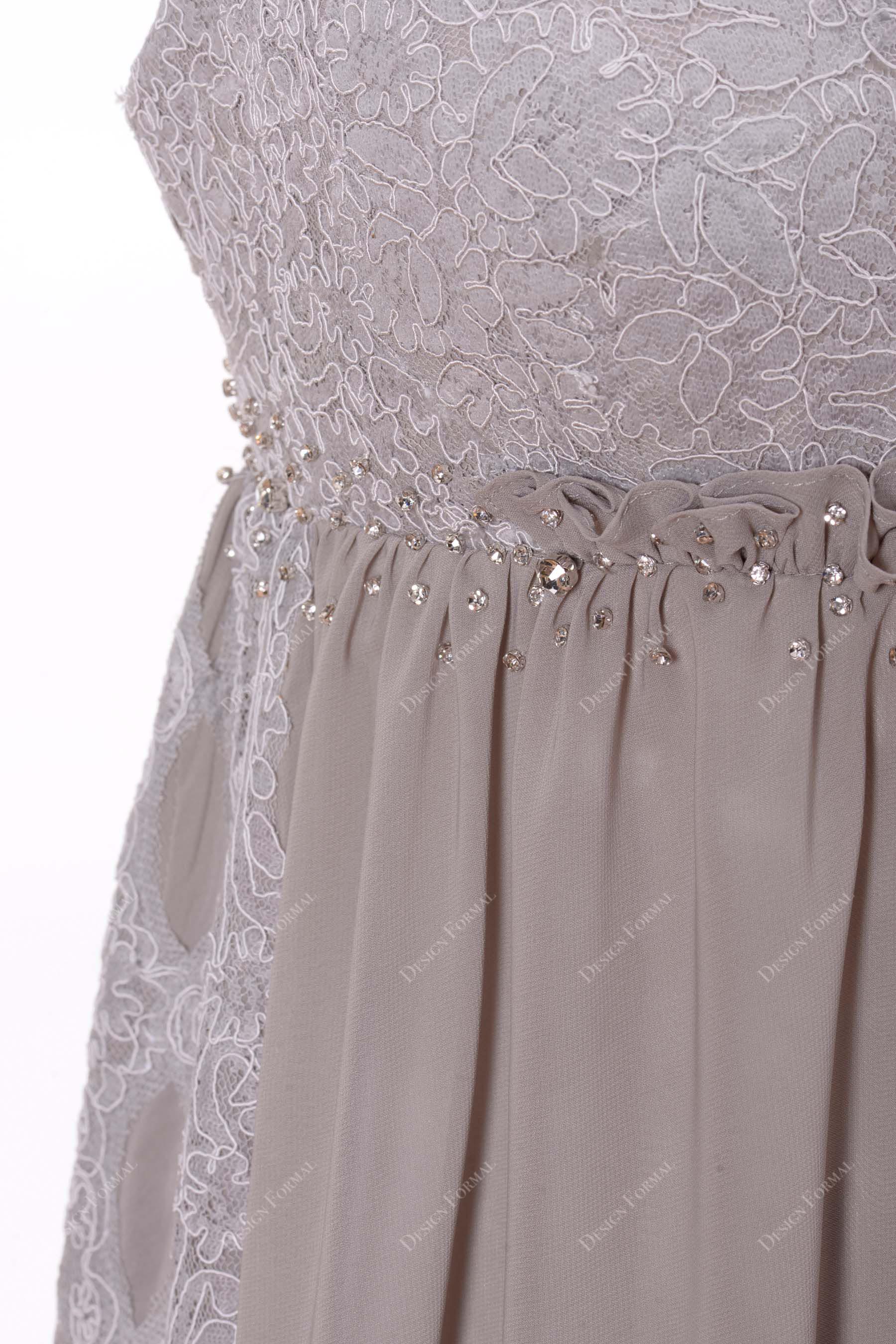 silver lace chiffon empire bridal dress