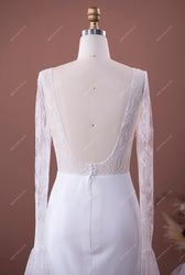 Off-Shoulder Ruched Sequins Long Sleeves Crepe Mermaid Wedding Dress Elegant Court Train Backless Bridal Gown Custom Made