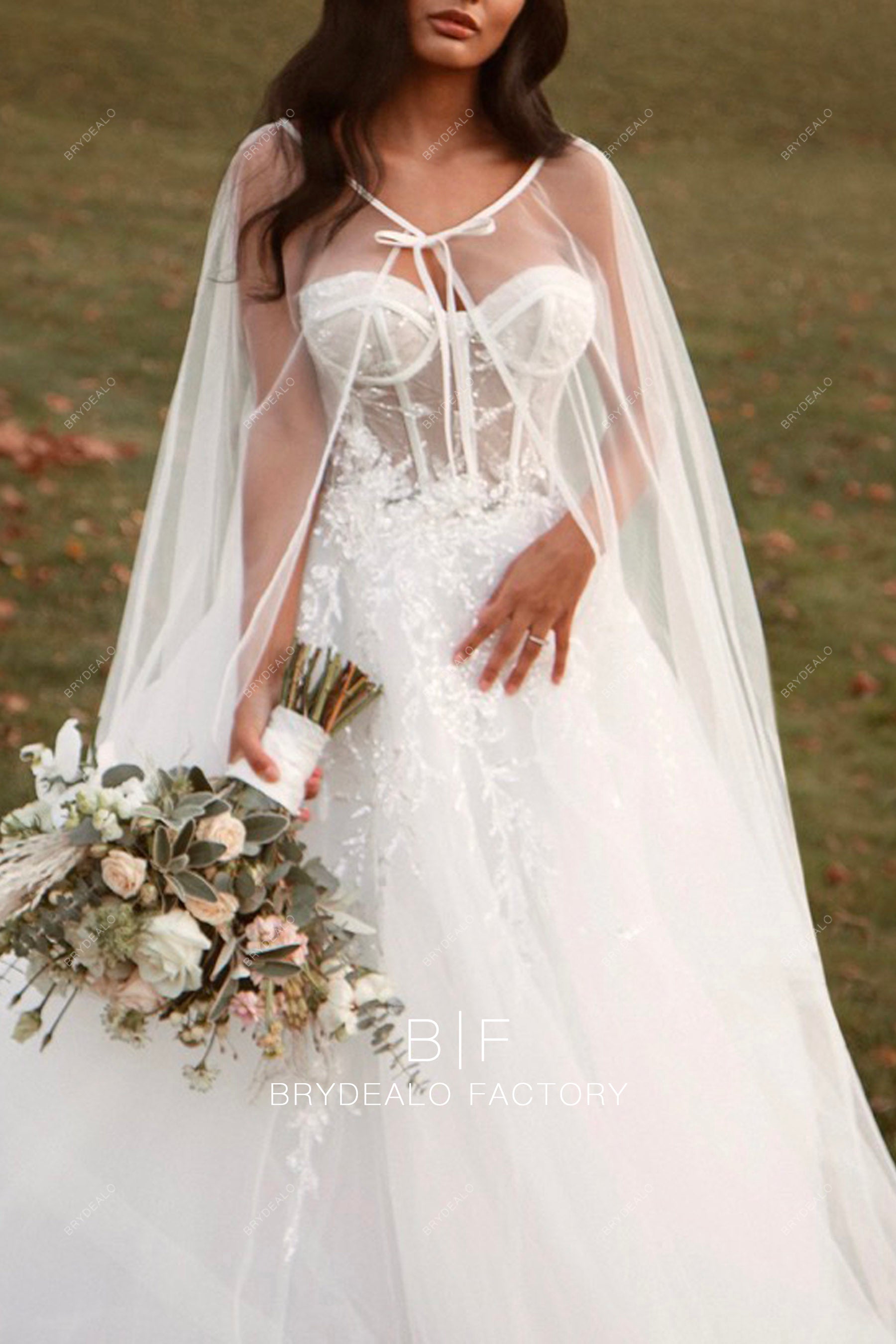 simple tulle bridal cape for sale