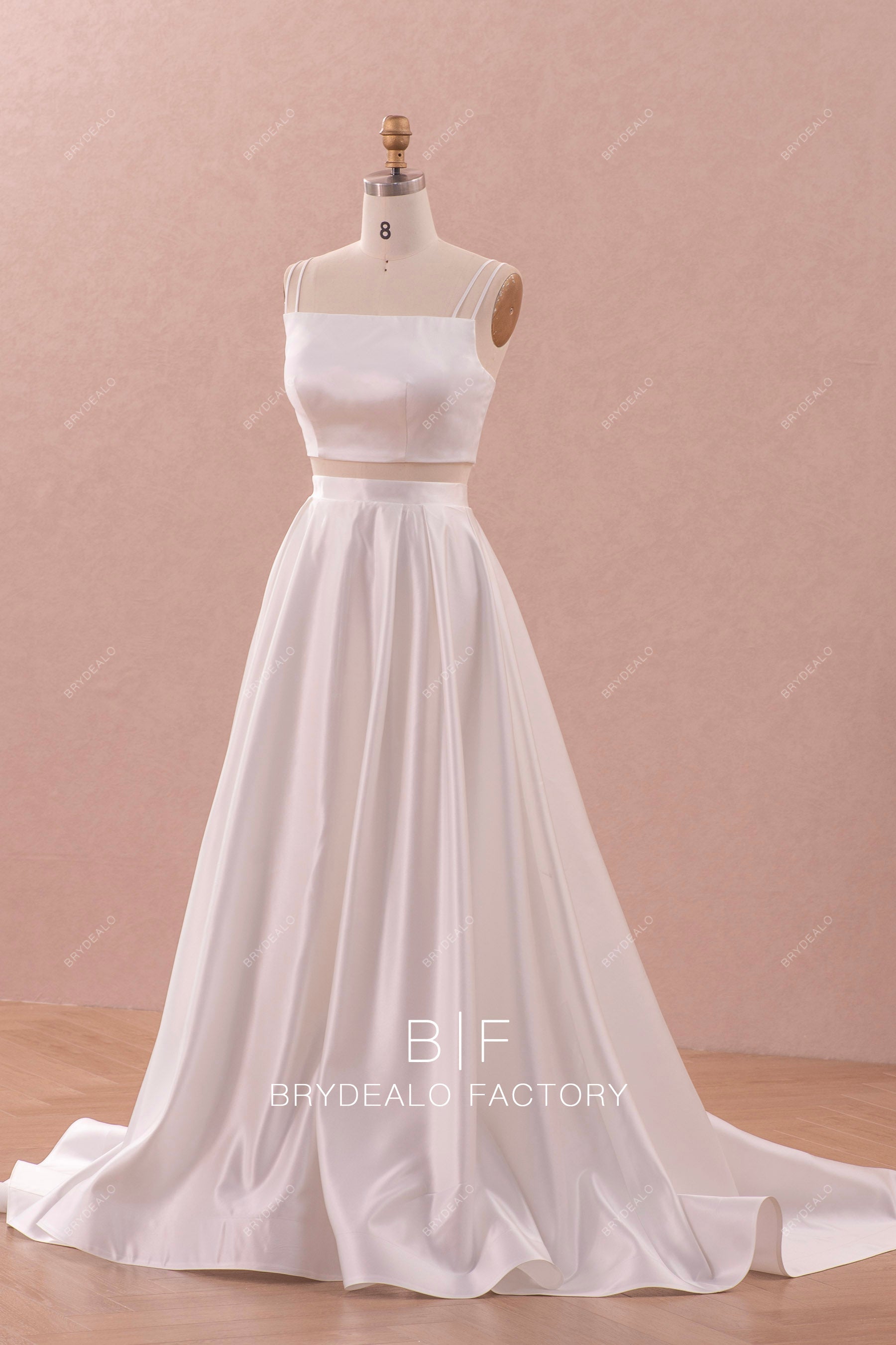 simple two piece satin casual wedding gown
