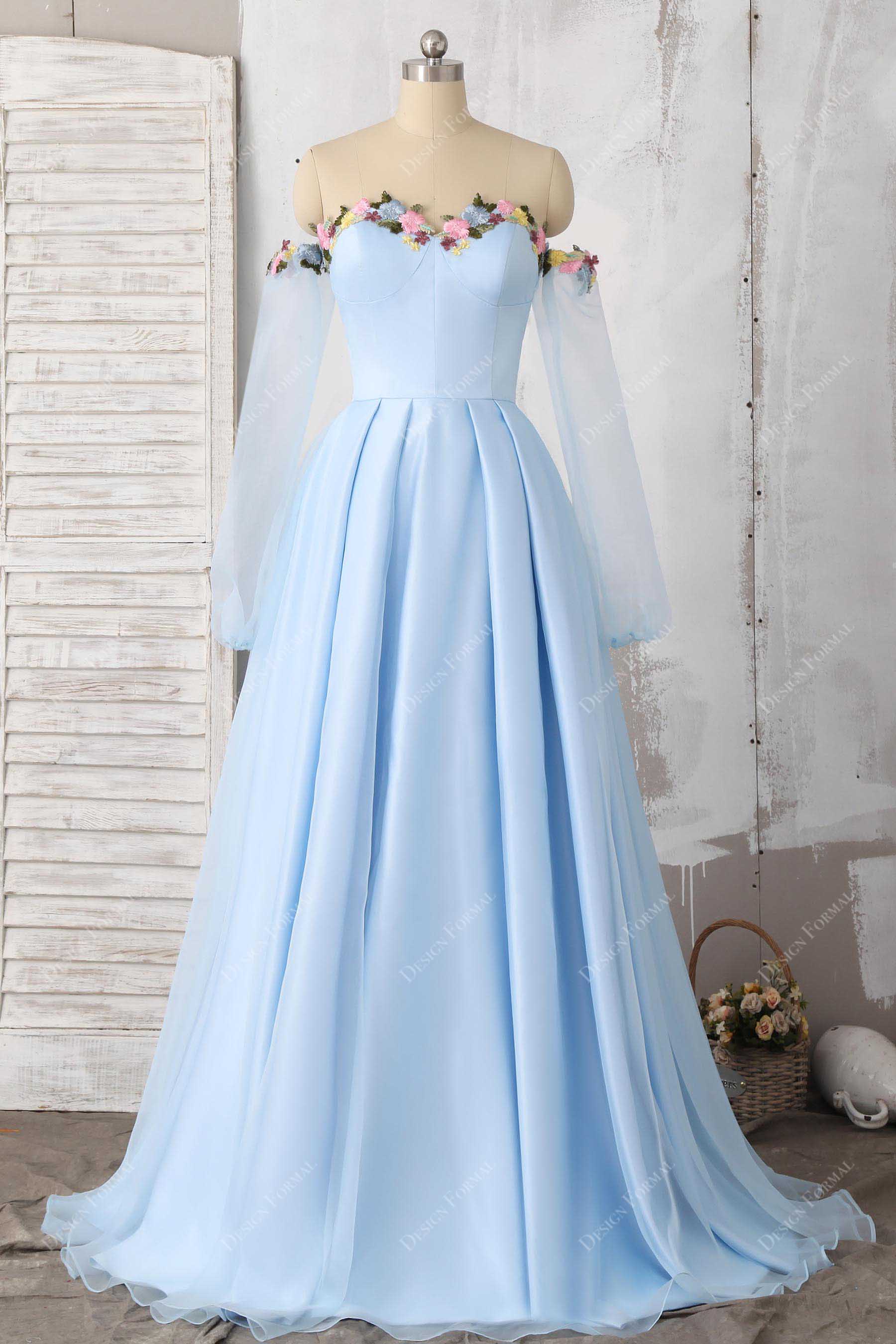 sky blue tulle prom dress