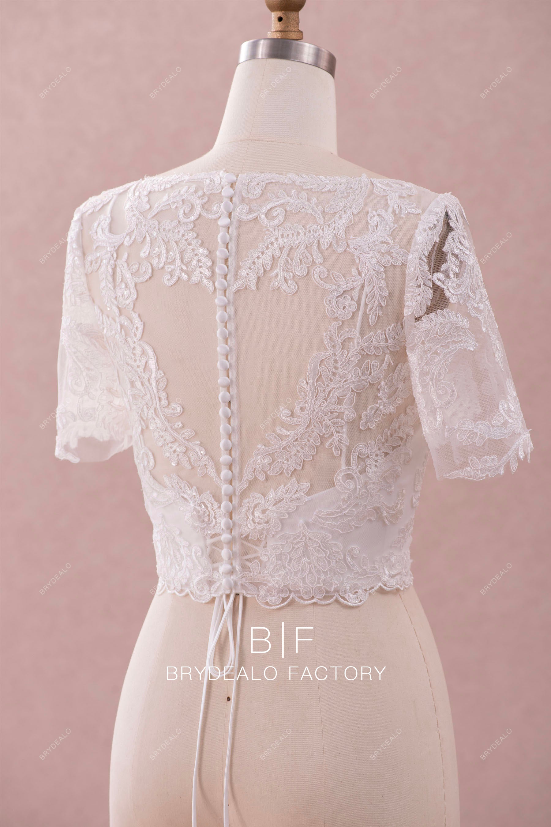 elegant illusion back lace bridal jacket