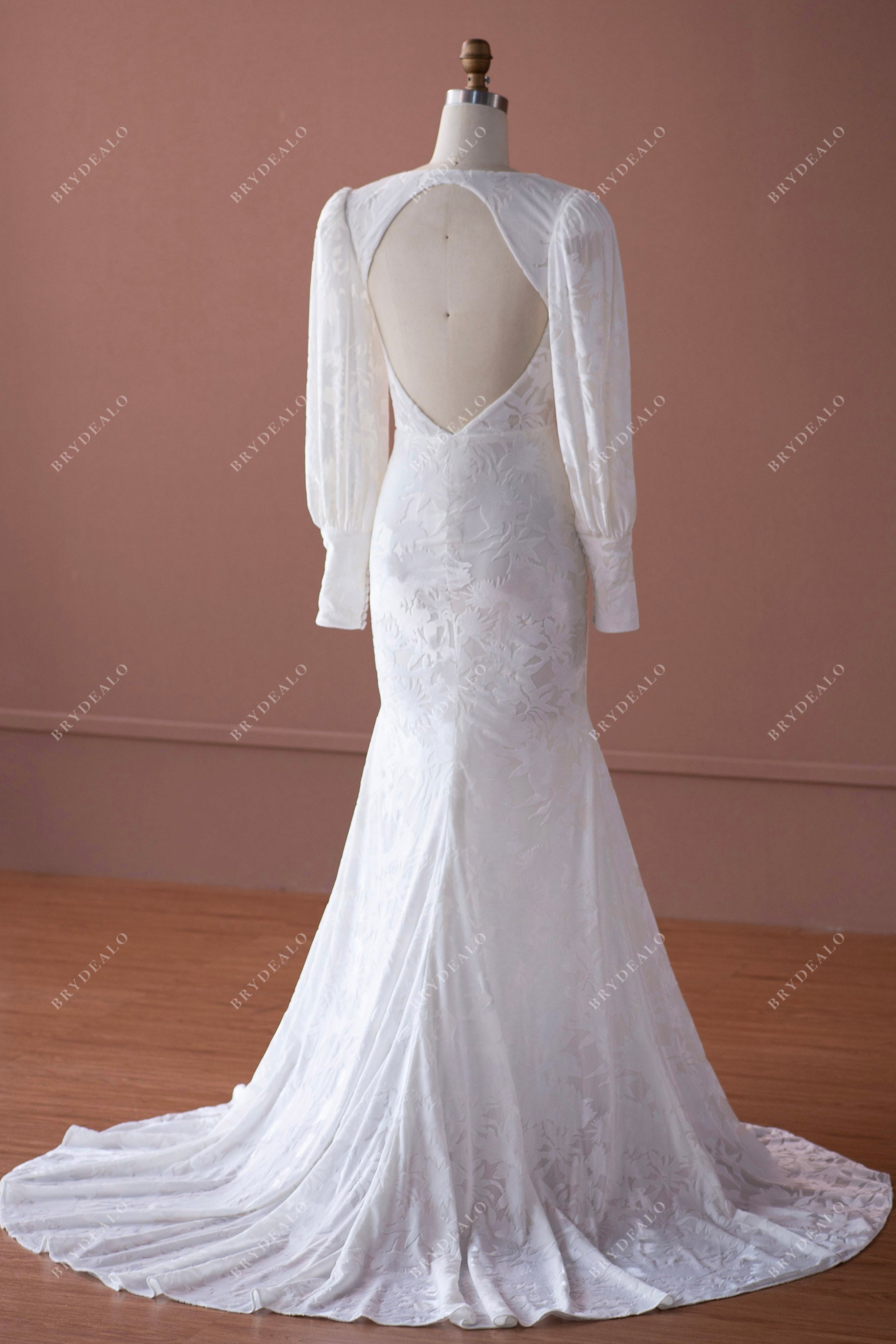 open back court train designer velvet wedding dress