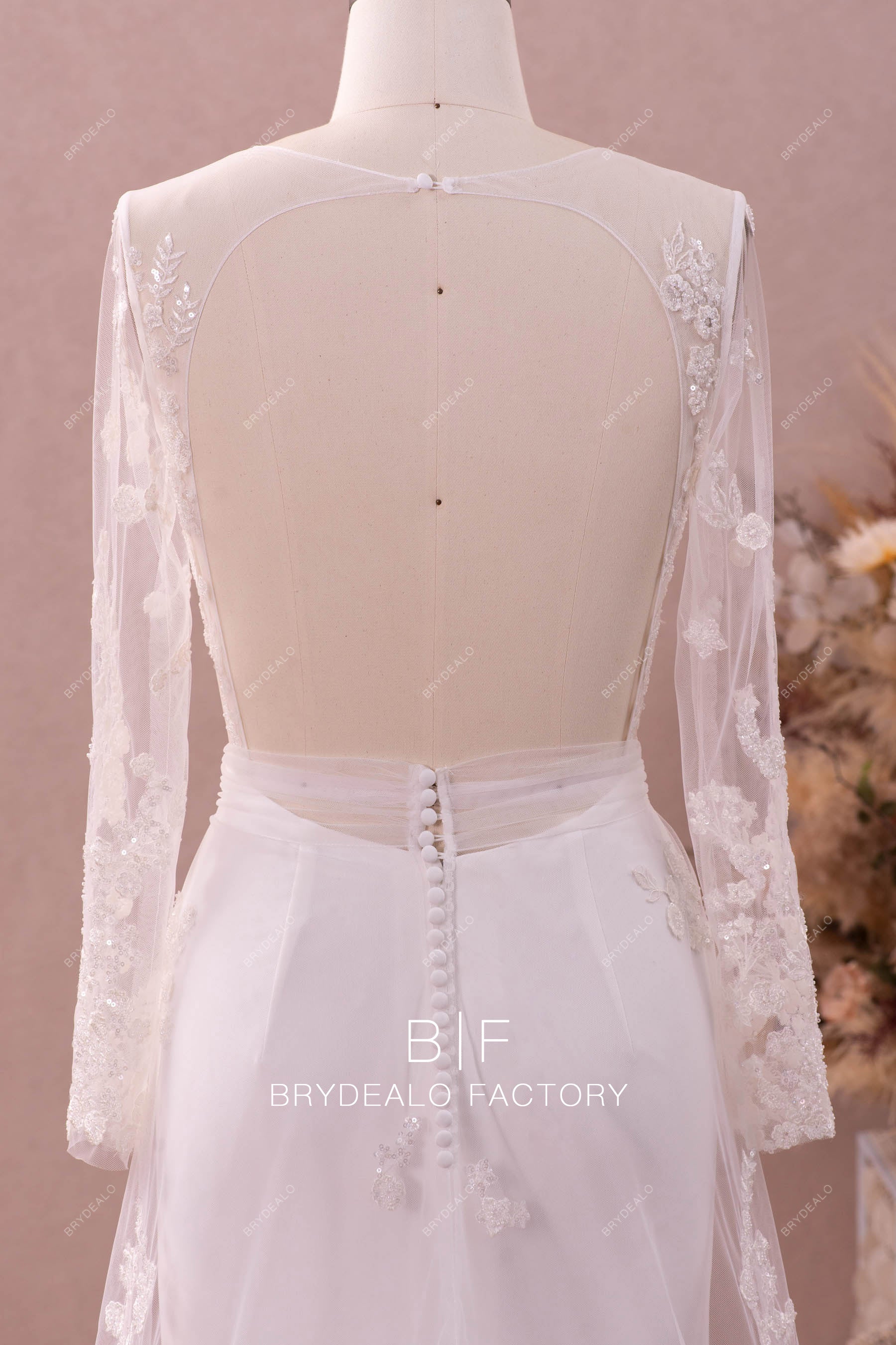 long sleeves open back wedding dress