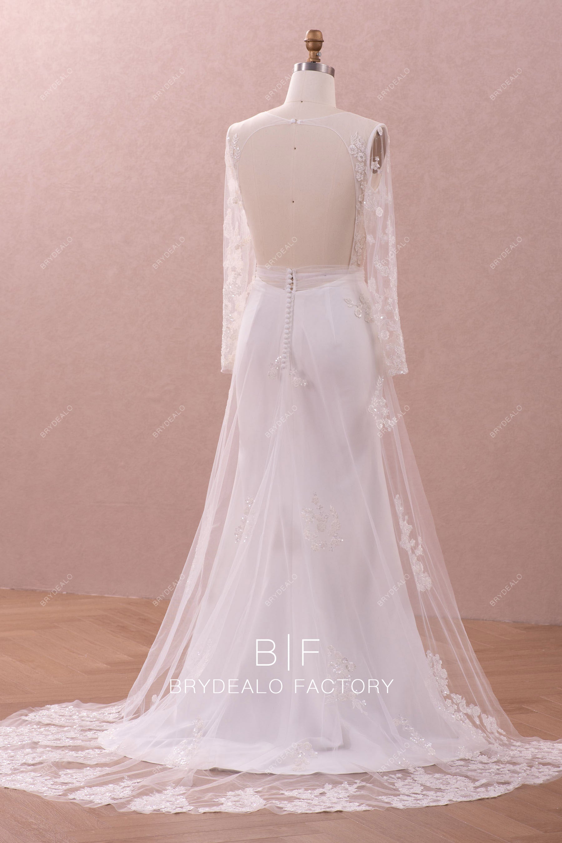 open back overskirt wedding dress 