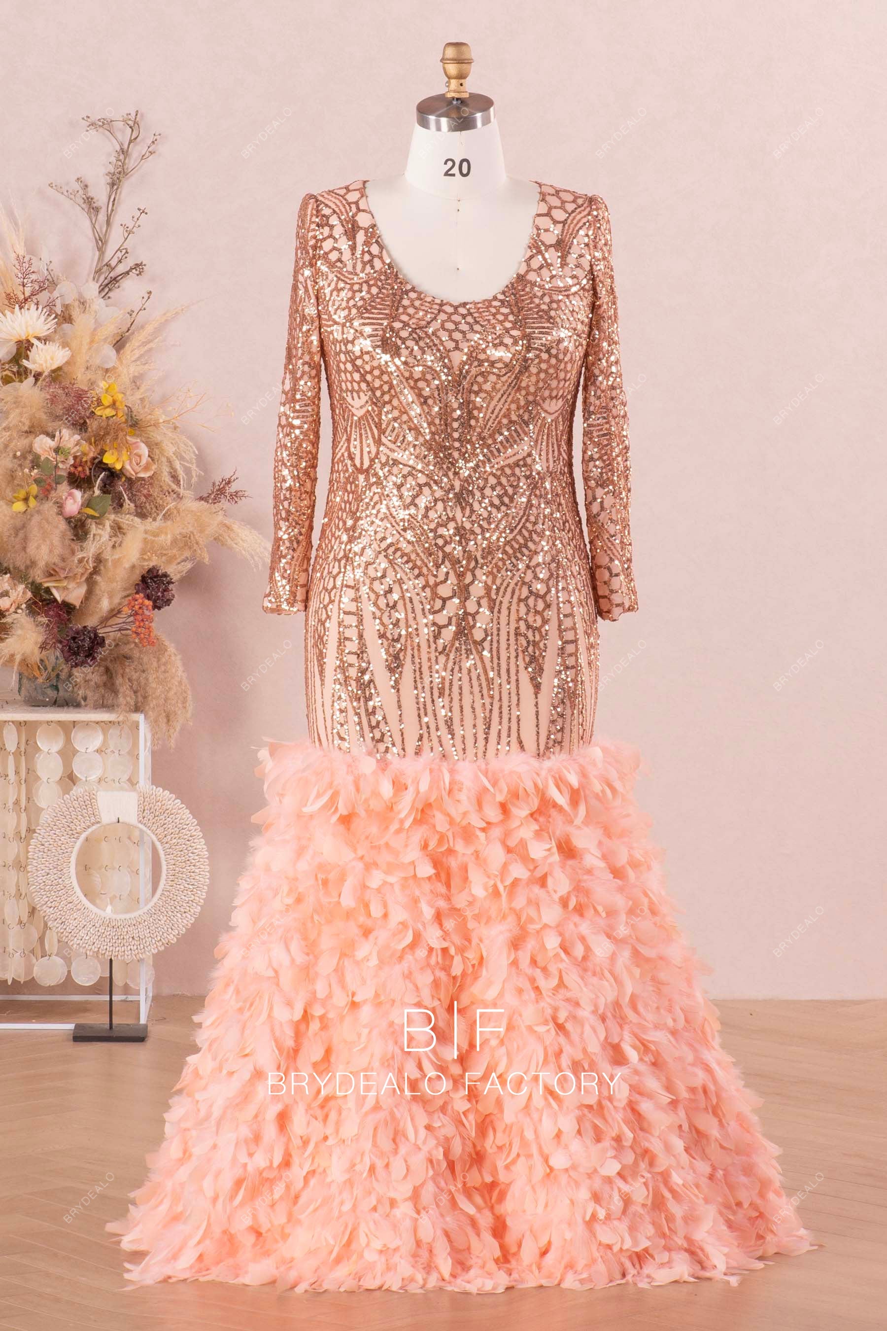 best rose gold sequin feather prom dress for African Americans