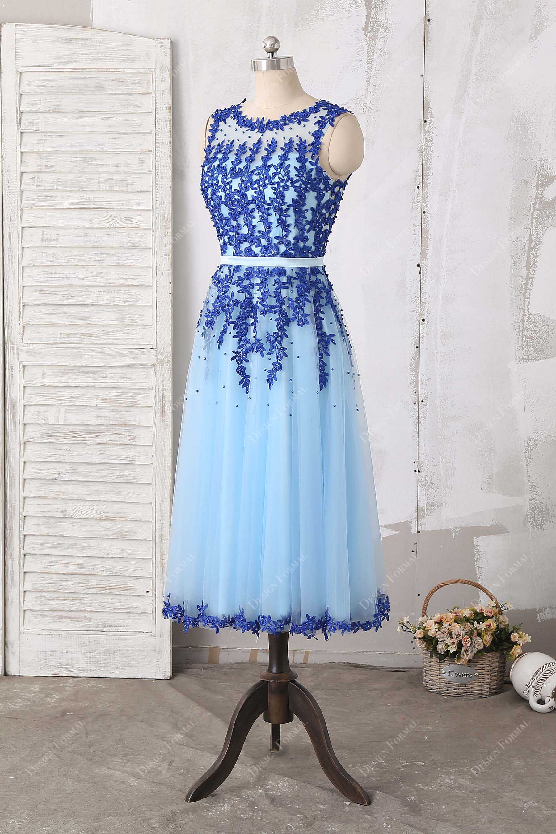 Sleeveless A-line Tea Length Prom Dress