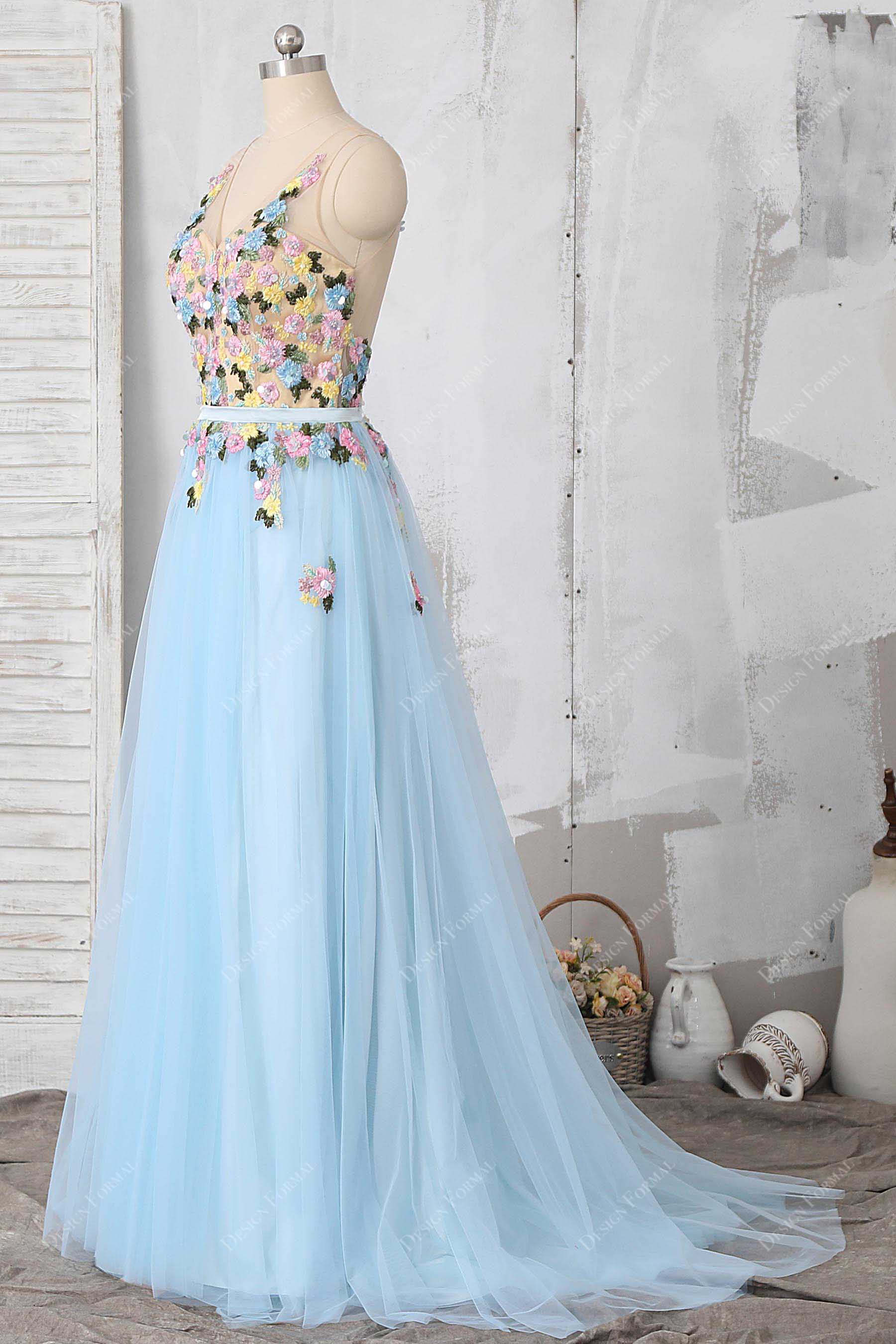 sleeveless A-line tulle prom dress