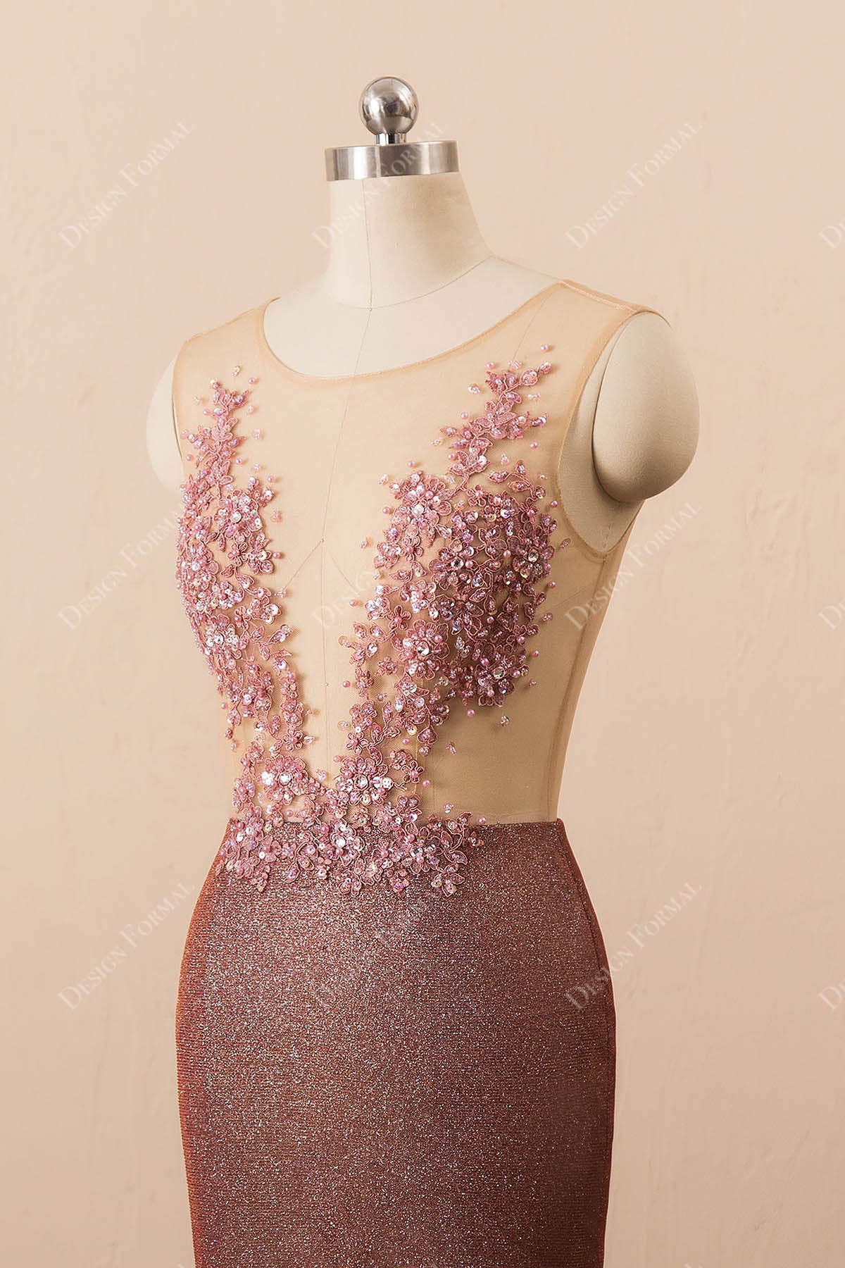 sleeveless beaded lace sparkly prom dress