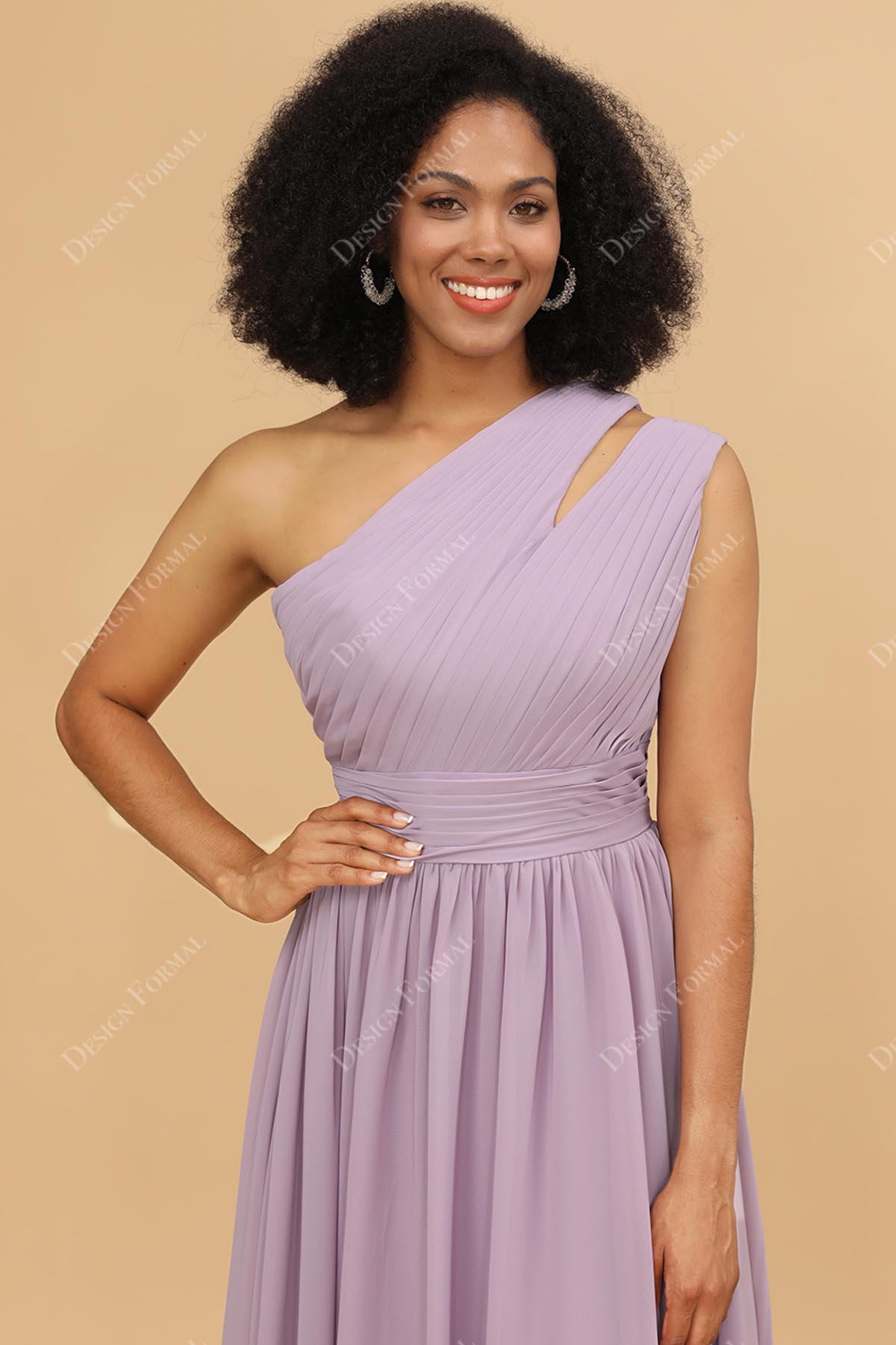 wisteria sleeveless chiffon purple one shoulder bridesmaid gown