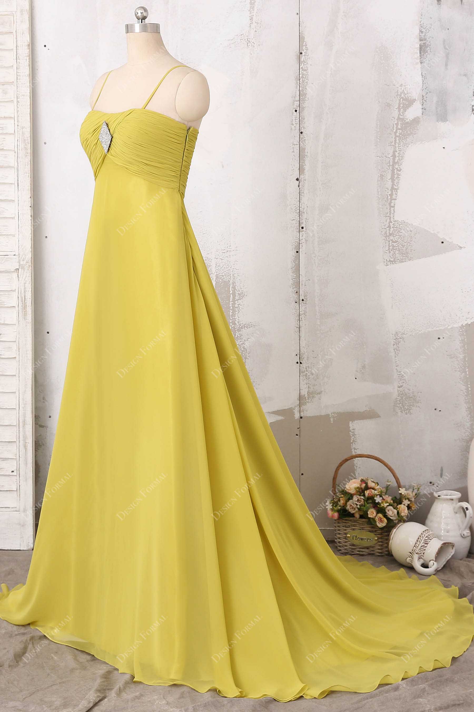 sleeveless empire yellow bridesmaid dress 