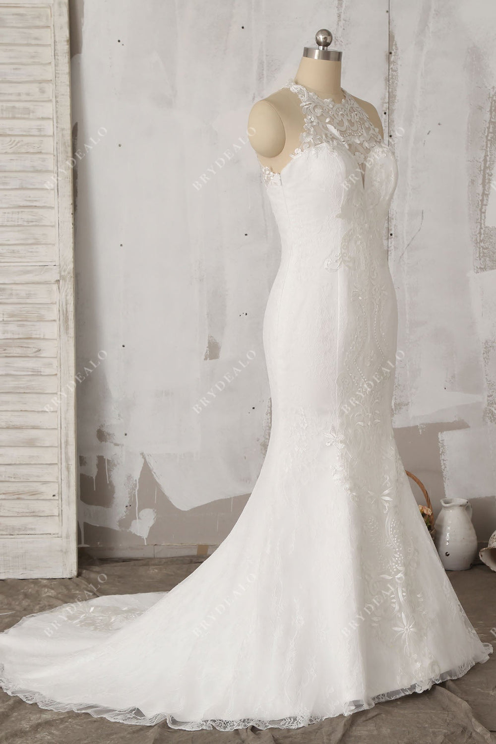 Luxury Mermaid Halter Sleeveless White Satin Wedding Dresses With Pearls C3766