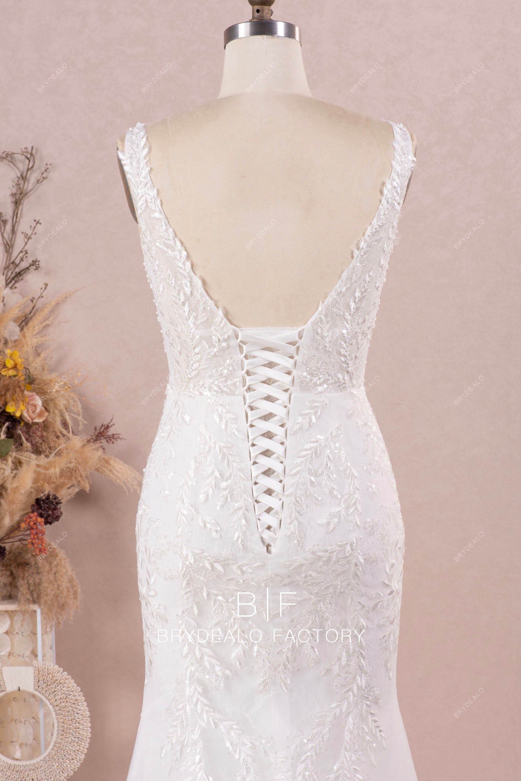 sleeveless lace up back wedding dress online