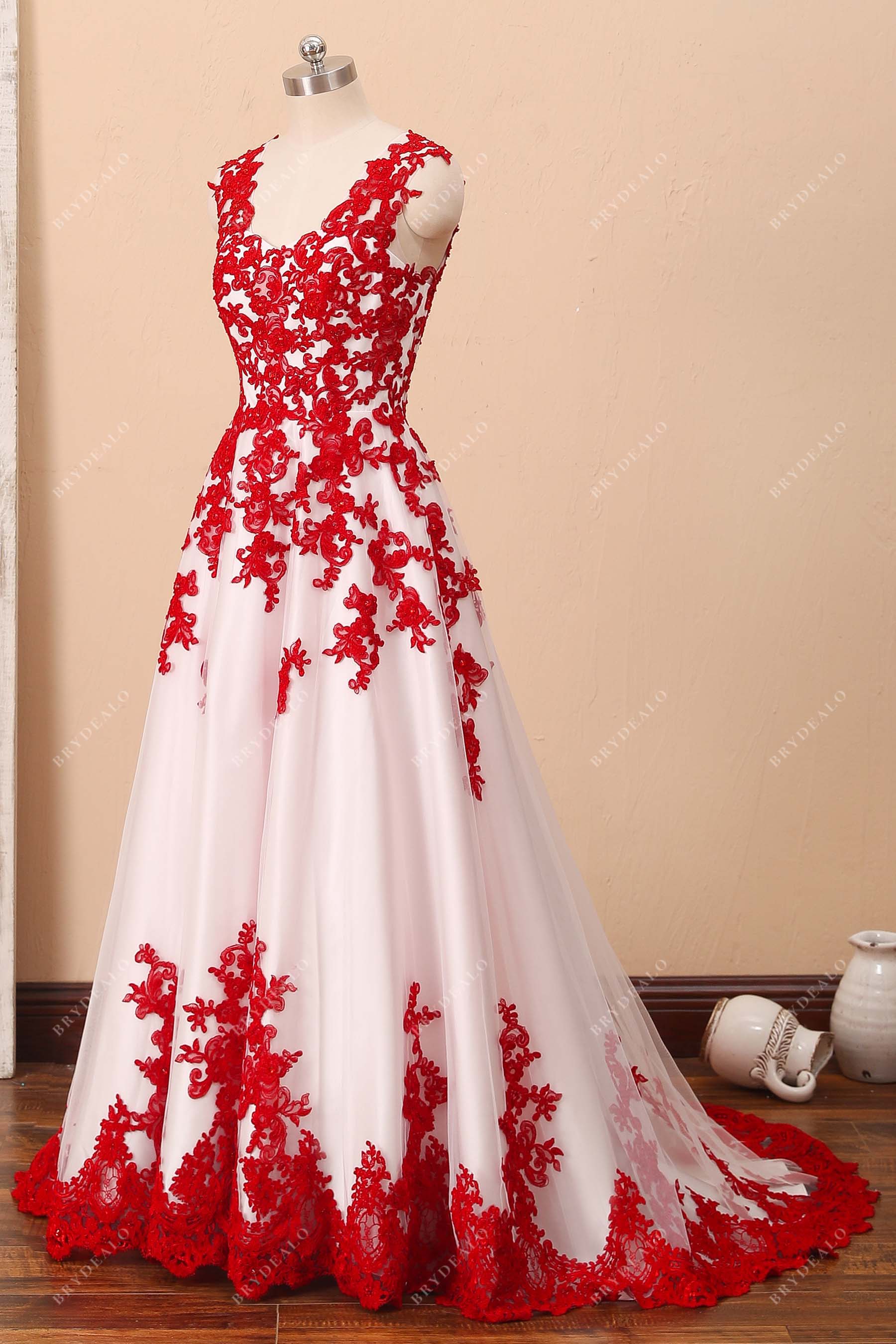 colored sleeveless A-line modern bridal gown