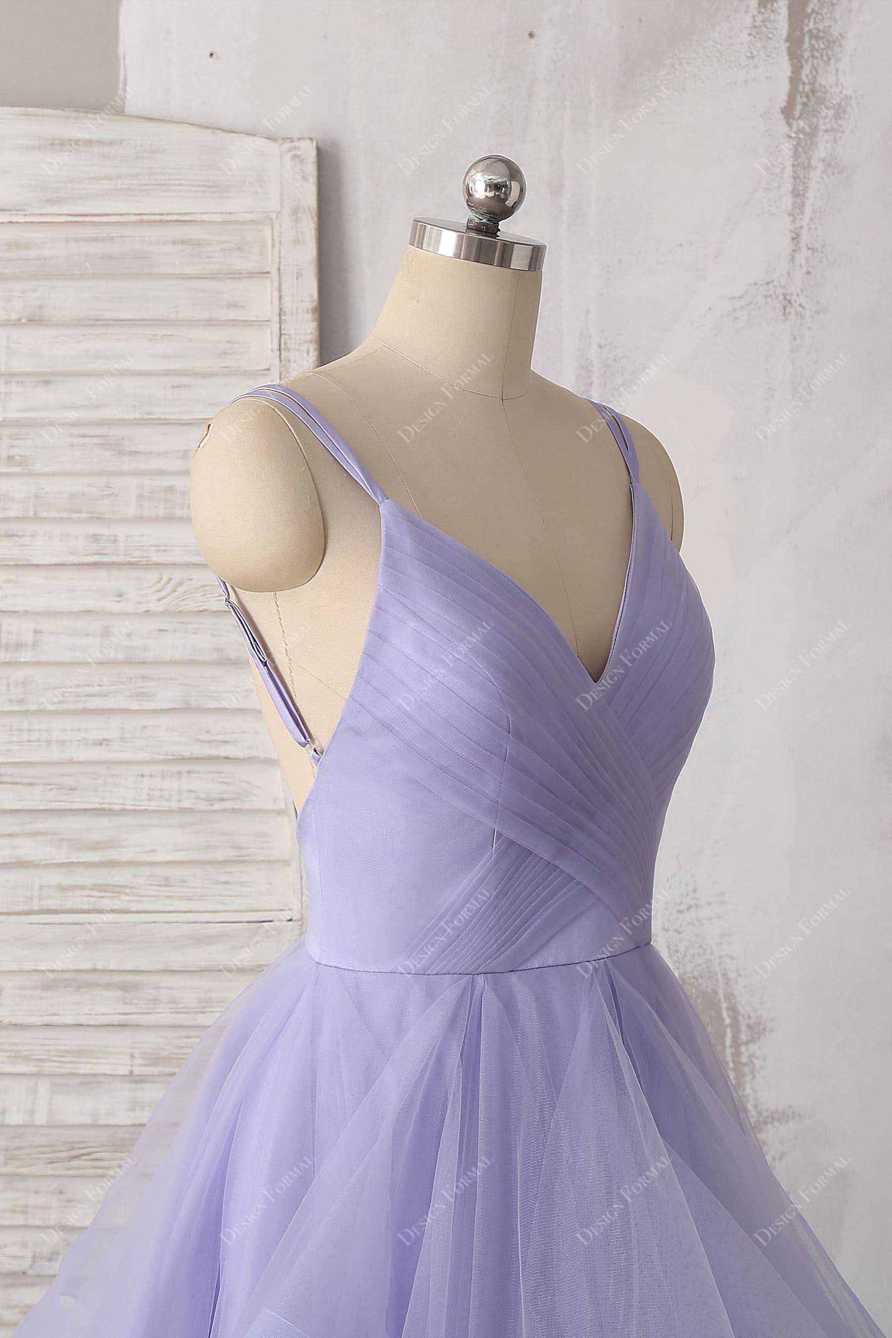 sleeveless ruched tulle prom dress