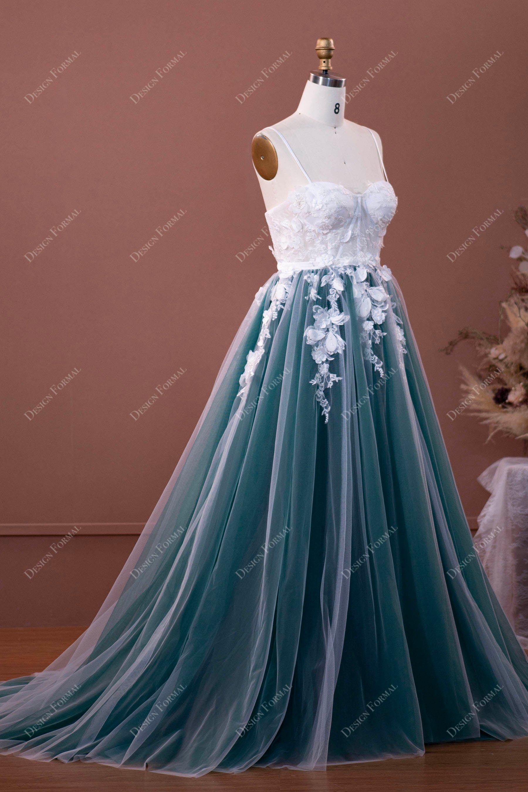 stylish green sleeveless unique wedding ball gown