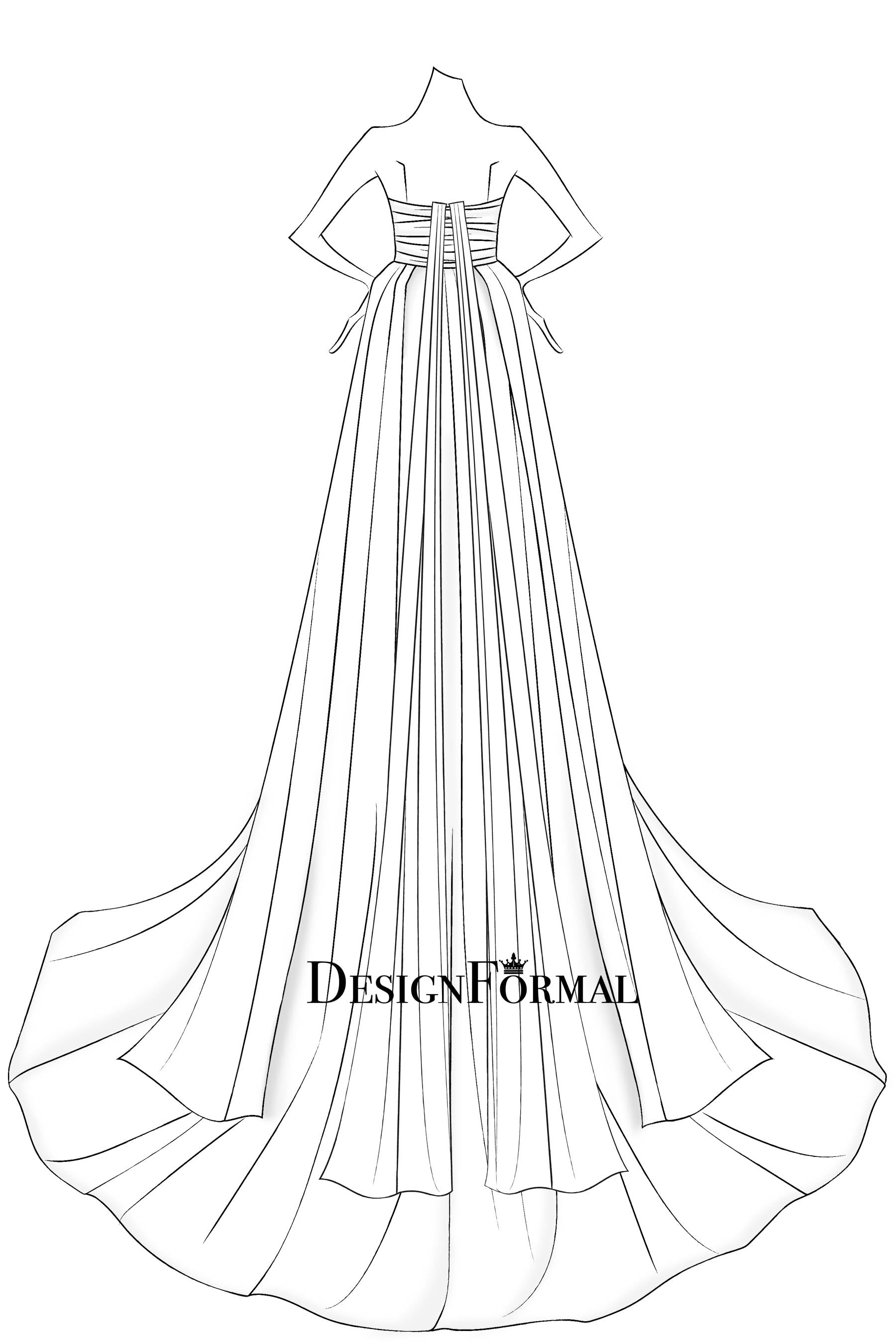 Strapless Pleated Bodice Custom A-line Wedding Sketch