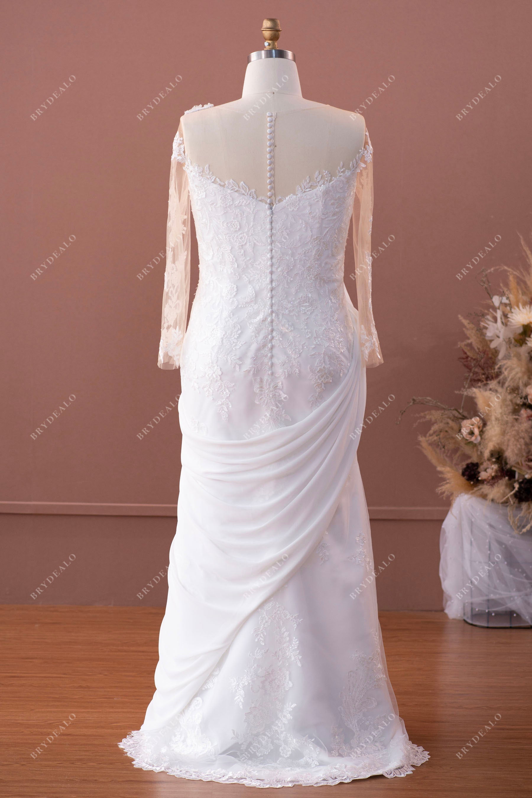 small train illusion lace sari wedding dress