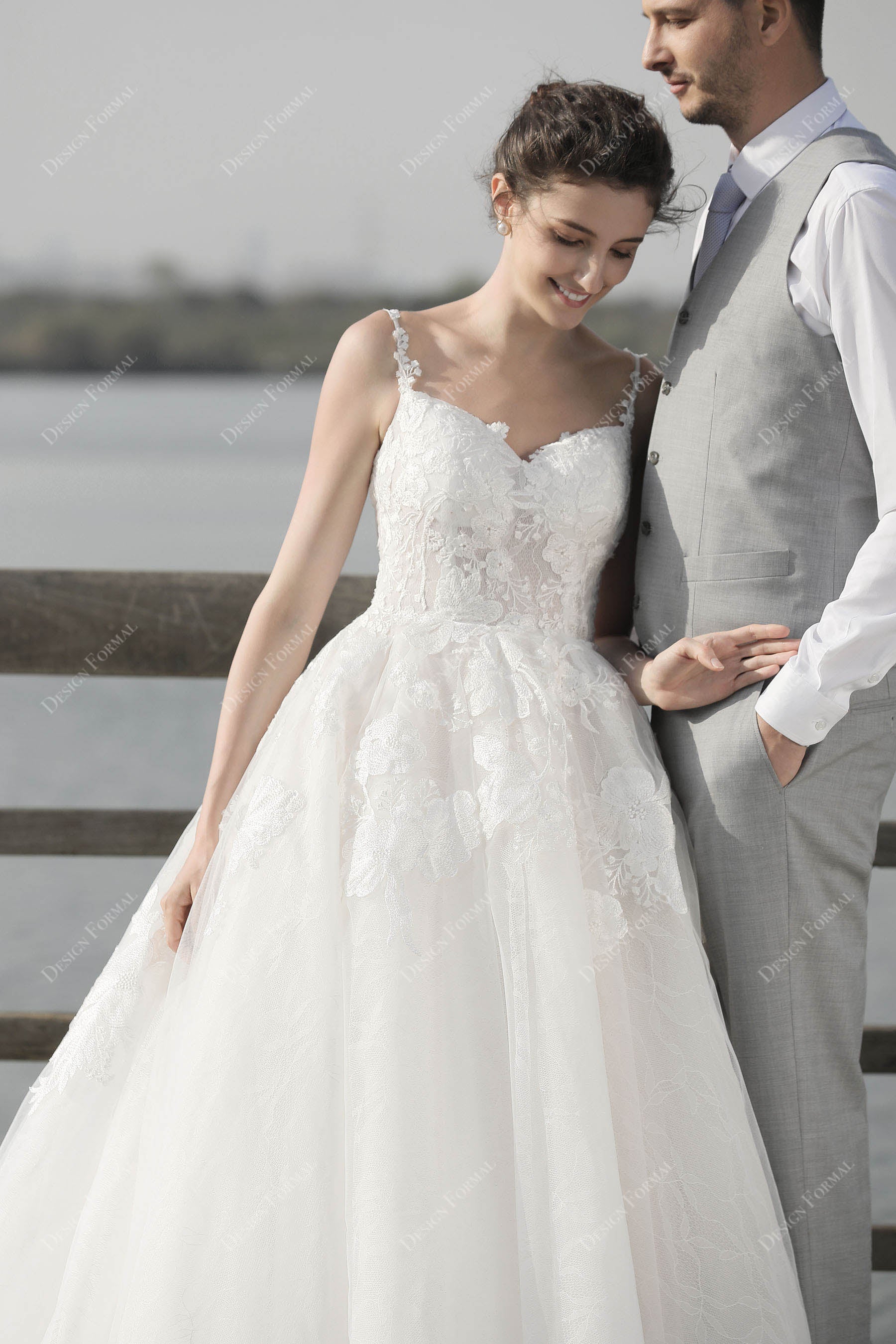 spaghetti straps sweetheart neck bridal gown